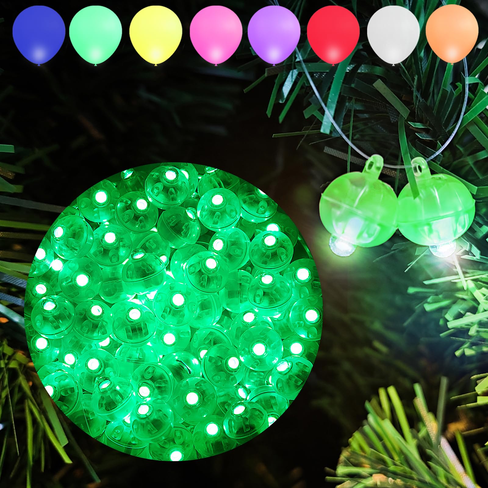 Aogist 100Pcs Green Mini Lights With Hook For Hanging,Long Standby Time Waterproof For Balloon Paper Lantern Birthday Christmas Halloween Wedding Decorative