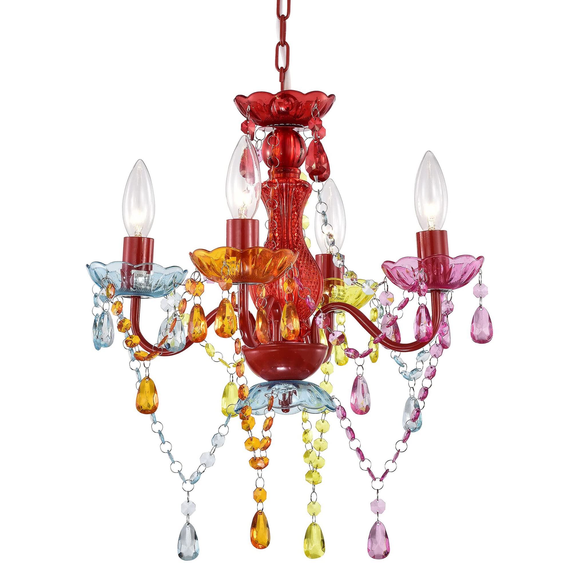 LaLuLa Mini Chandelier 4 Light Colorful Acrylic Crystal Lighting Small Pendant Fixture