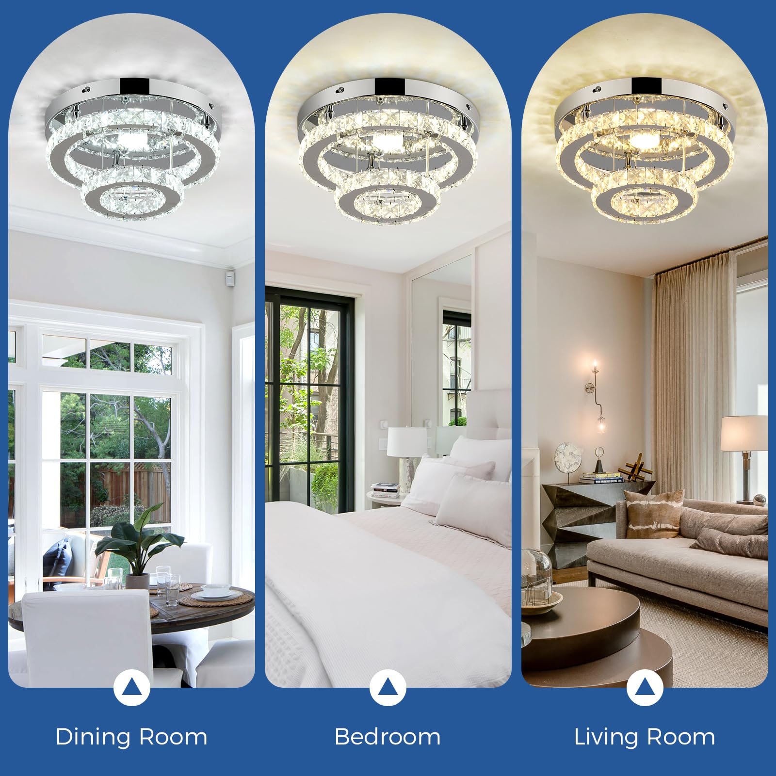 Rheafon Crystal Ceiling Light Modern Round Crystal Chandeliers With Remote Control 2 Layers Flush Mount Led Ceiling Light Fixtur