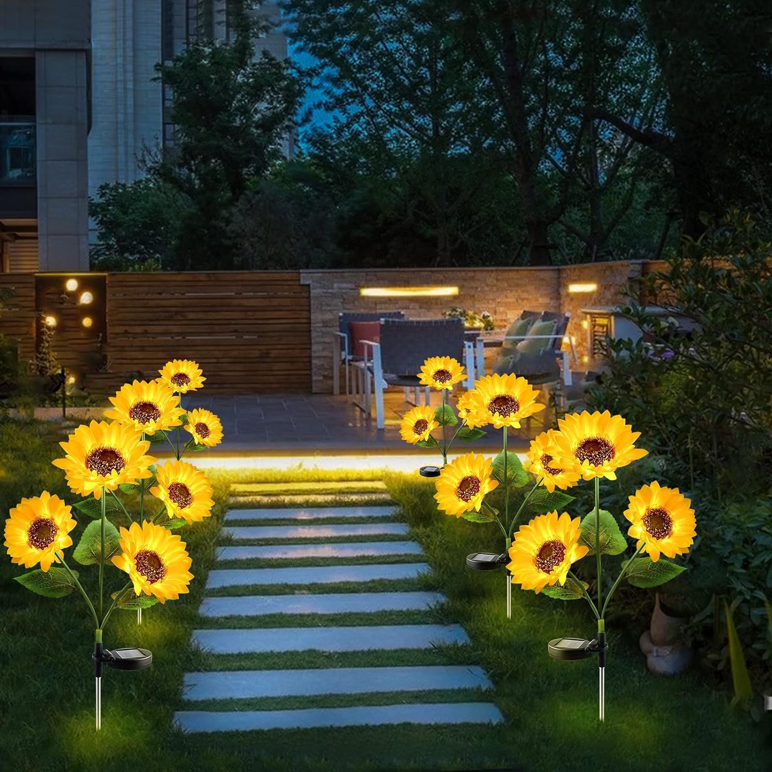 DAYBETTER Sunflower Solar Lights Waterproof Garden Lights | 20 LED Starburst Swaying Lights | Solar Outdoor Garden Decor for Bal