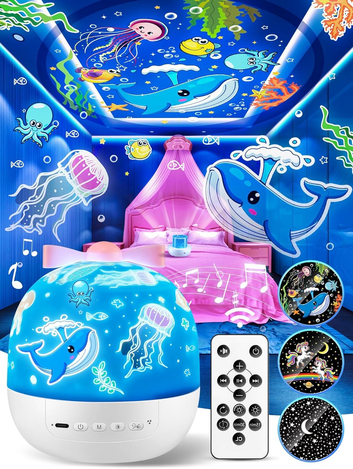 PIKOY Kids Toys for Girls Gifts, 15 Films Light Projector for Girls Toys Age 6-8, 15 Soothing Music for Kids Toys 0-10,Star+Unic