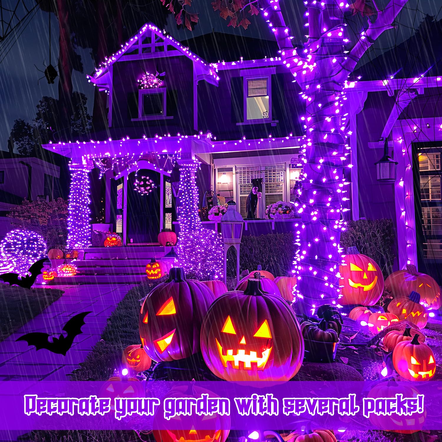 JMEXSUSS Purple Halloween Lights, 100 LED String Lights, 2 Pack, 33 FT, Waterproof, Indoor/Outdoor Decor, Model JMB-S-0100