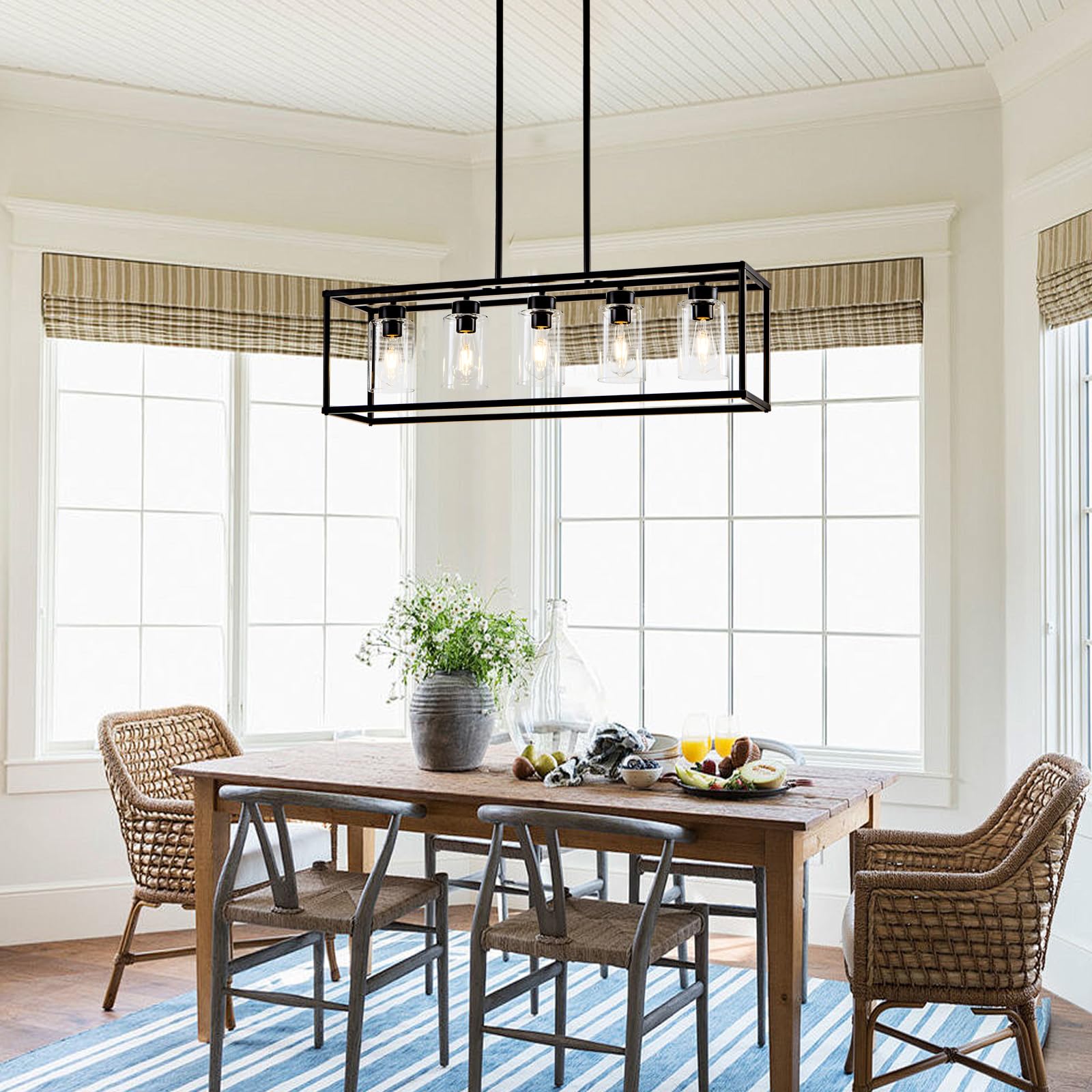 Hccz 5-Light Matte Black Farmhouse Chandelier - Modern Industrial Pendant Lighting