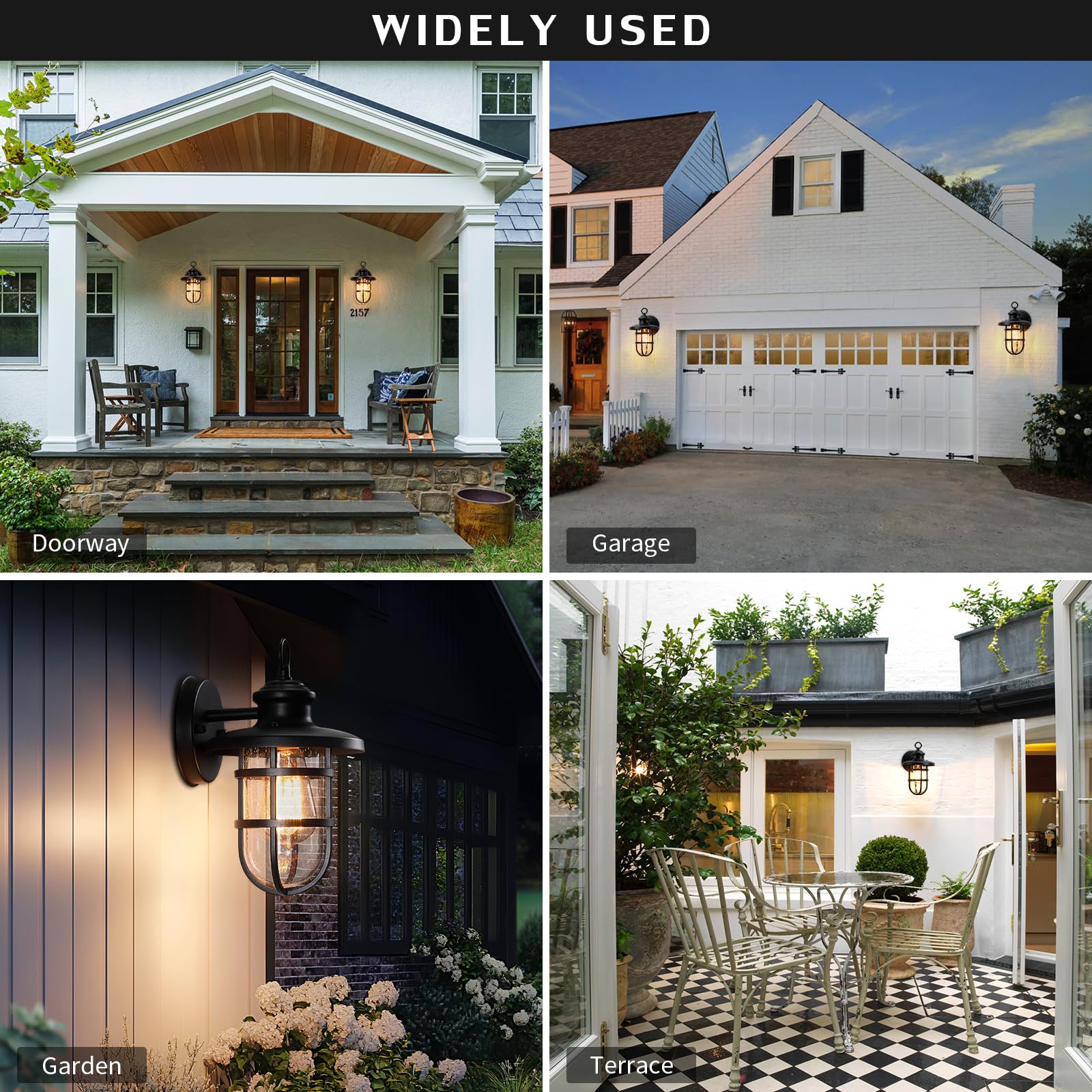 Yklitg 2 Pack Porch Light Outdoor Wall Mount, Outside Wall Sconce Lighting Fixture With Seeded Glass, Sand Black Waterproof Exte