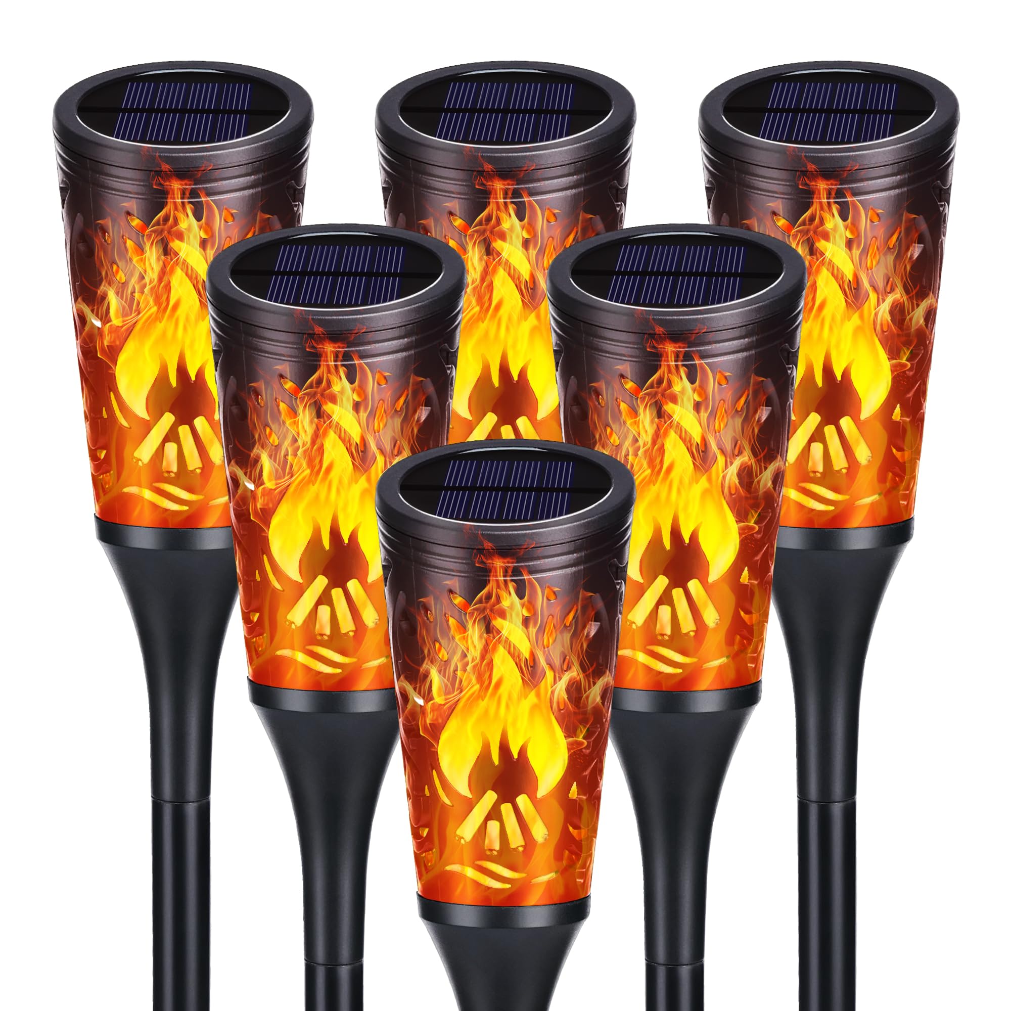 Toodour Solar Torch Lights, 6 Pack, Warm White, IP65 Waterproof Flickering Flame Outdoor Garden Landscape Lighting