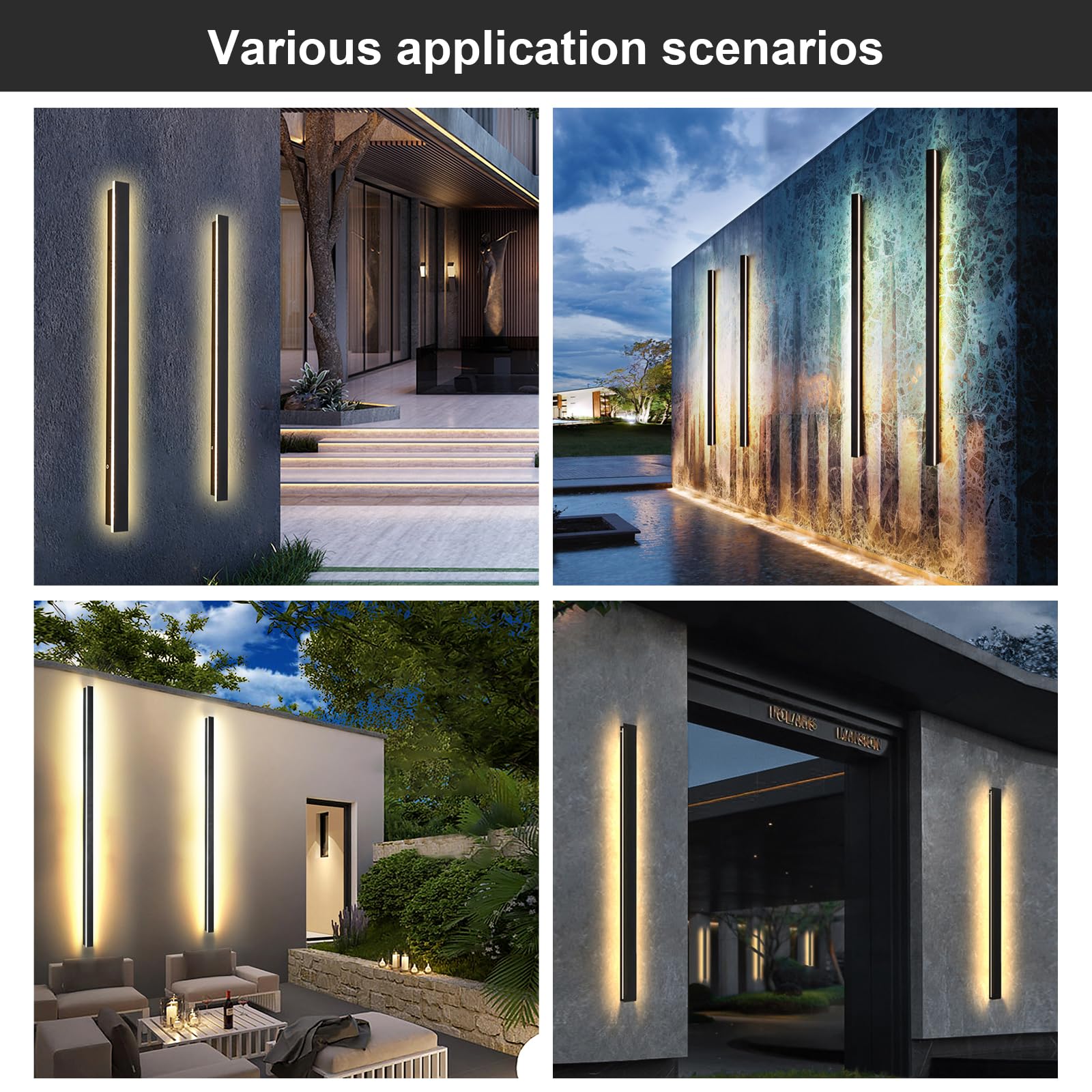 Outdoor Wall Sconce Set Of 2,79 Inch Outdoor Wall Lights, Waterproof Ip65 Long Linear Led Porch Lights, 3000K Light Fixture Blac