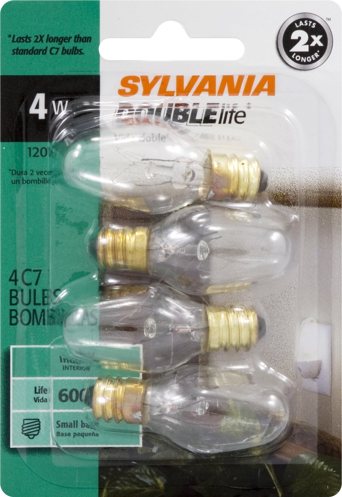 LEDVANCE Sylvania C7 Incandescent Light Bulbs, 4-Pack, Candelabra Base, Model 13523, Copper Material