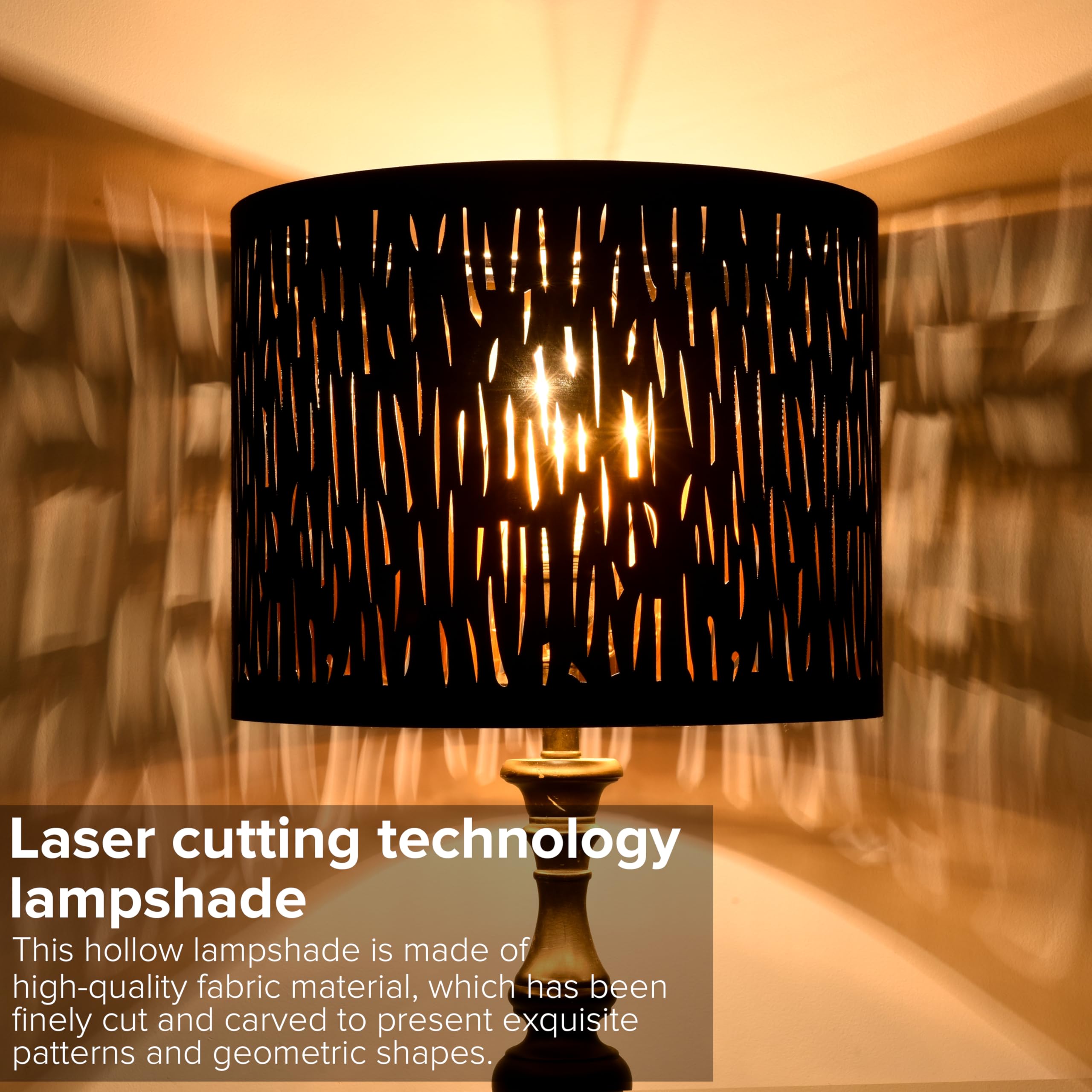 Goso Black Lamp Shade Drum Lamp Shades With Etching Crystal Design,13 ''Top X 13'' Bottom X 10 ''High'', Lamp Shades For Table L