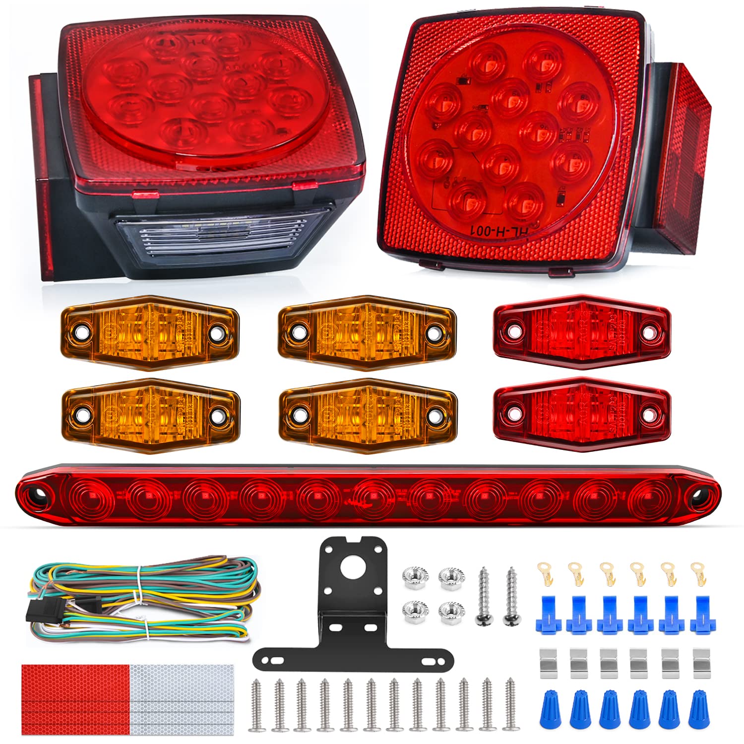 Nilight Led Trailer Light Kit Square Stop Turn Tail Light Red Amber Side Marker Light Third Brake Id Light Bar For 12V Utility Trailer Boat Camper Rv Trucks Marine Snowmobile