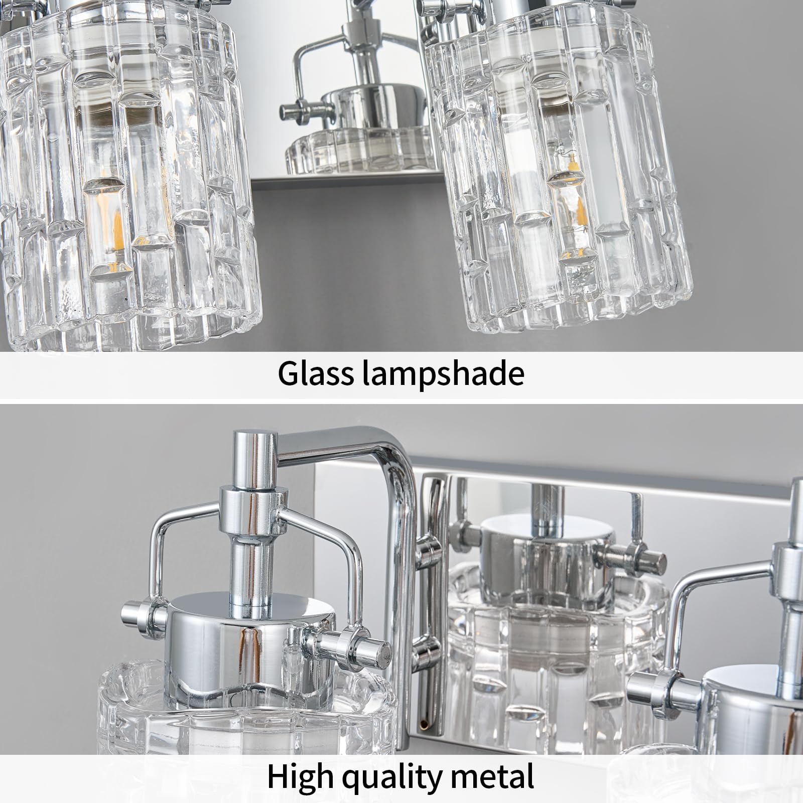 BNHHLZ 2-Light Bathroom Vanity Light Chrome Metal Fixture with Crystal Glass Shade Model 4132
