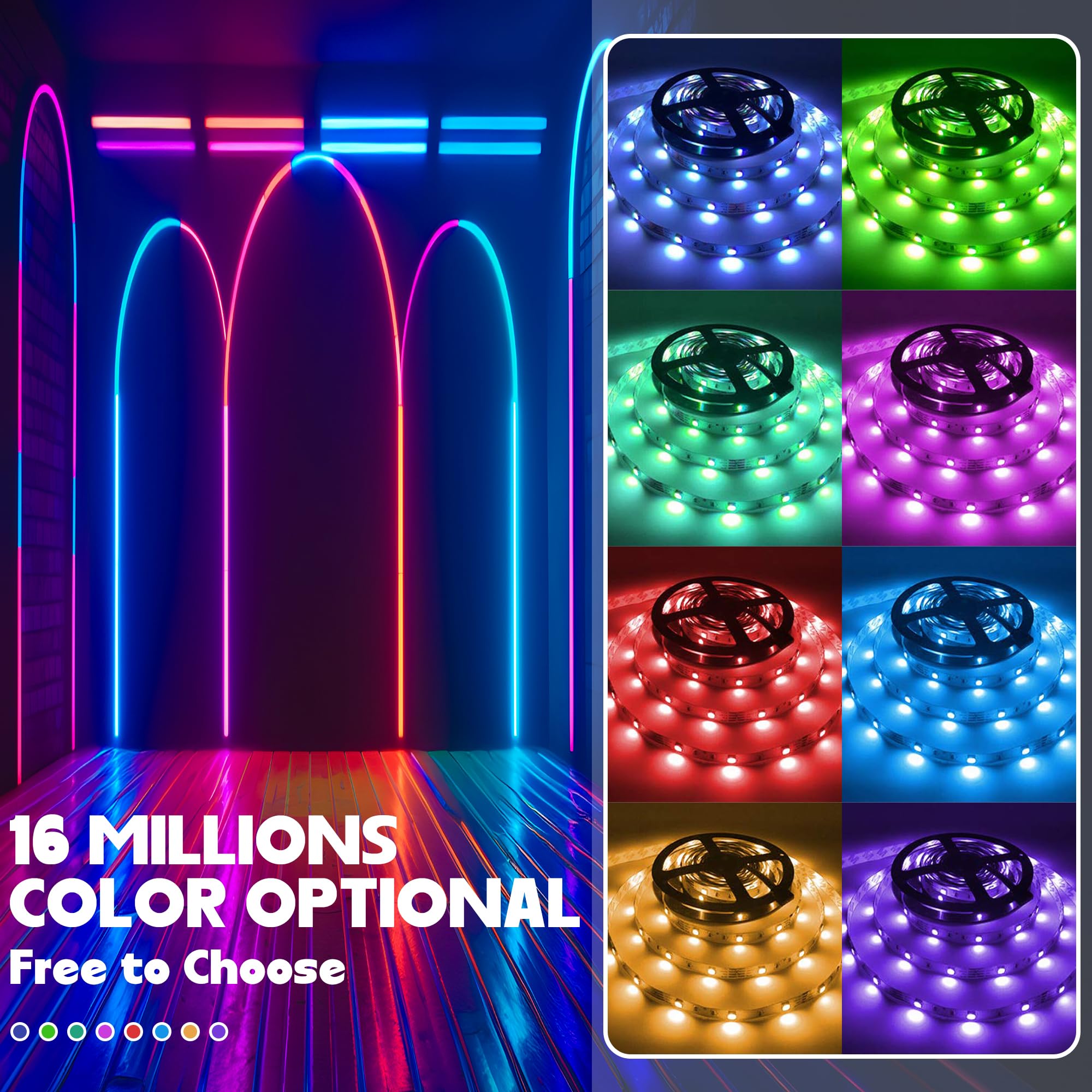 Qzyl Led Lights For Bedroom, 50Ft Rgb Led Strip Lights With 44 Keys Ir Remote, Smart Led Light Strip With Adhesive Backing Adjustable Brightness App Control For Bedroom Party Decoration