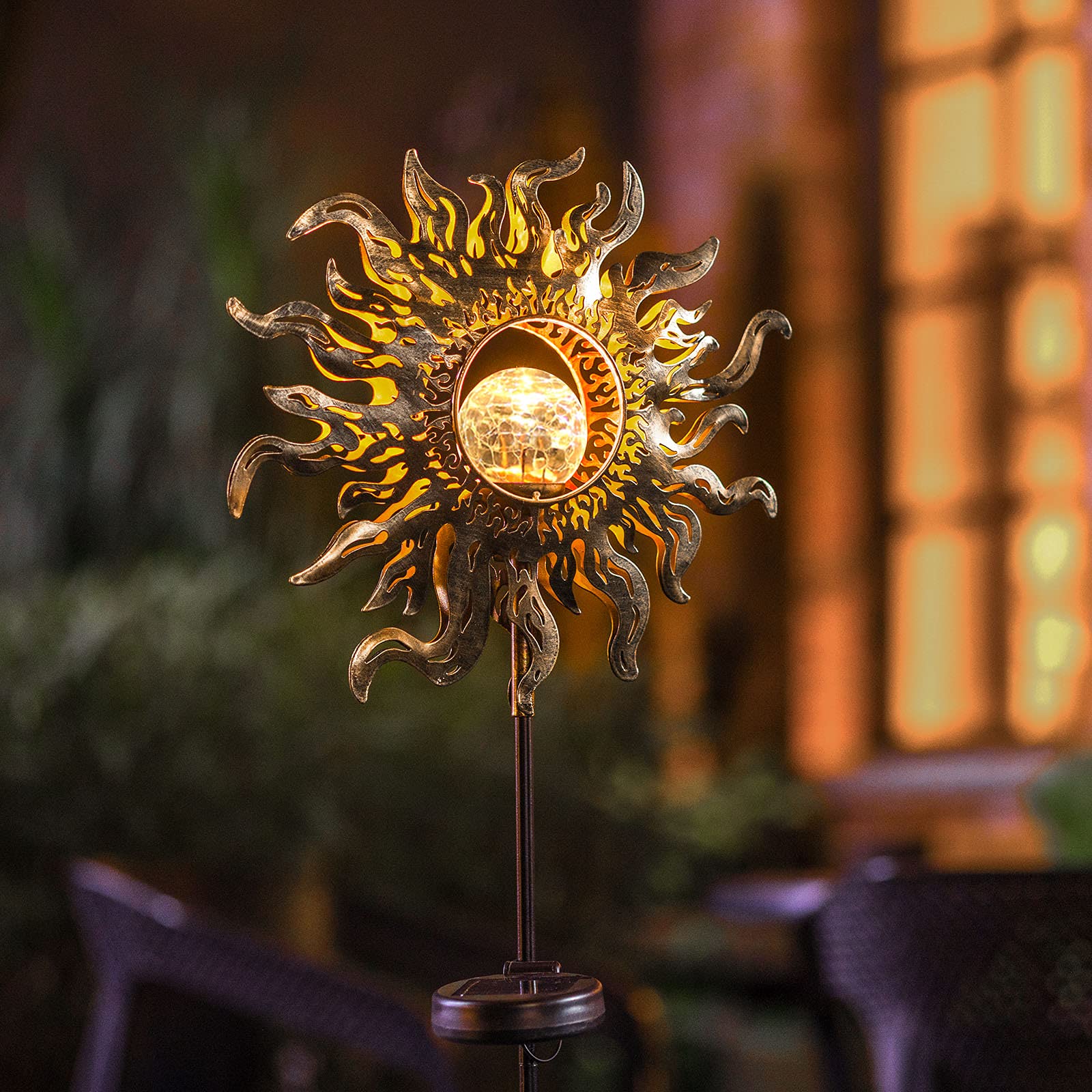 Hapjoy Solar Lights Outdoor Garden Decor Solar Powered Sun Lantern For Yard, Patio,Lawn Or Pathway Sun Decorations Crackle Glass