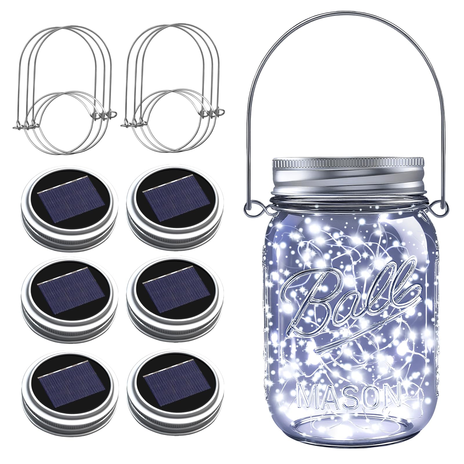 Znycye Solar Mason Jar Lights, 6 Pack 30 Led Waterproof Solar Fairy Firefly Jar Lids String Lights With Hangers(No Jars) For Out