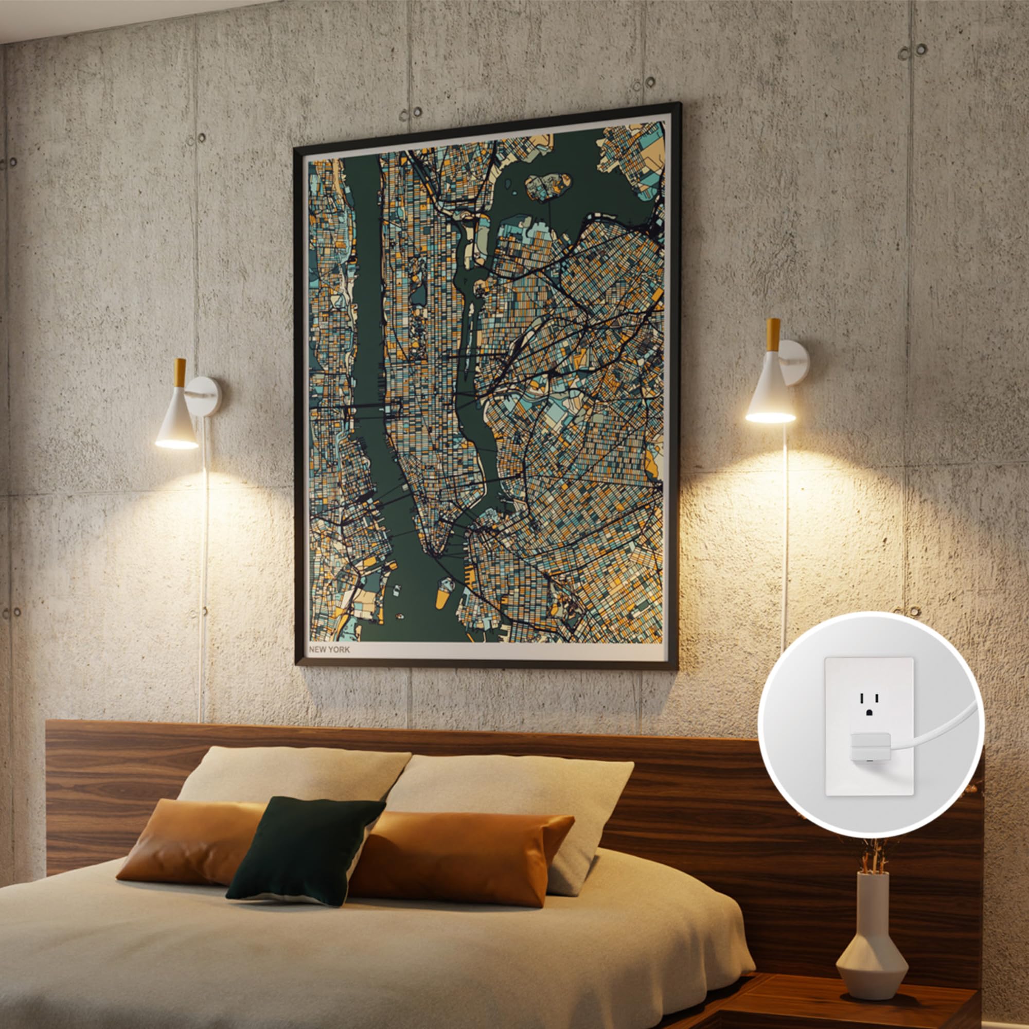 Globe Electric 65000147 1-Light Plug-In Or Hardwire Wall Sconce, Matte White, Light Wood-Toned On/Off Rotary Switch On Pivoting