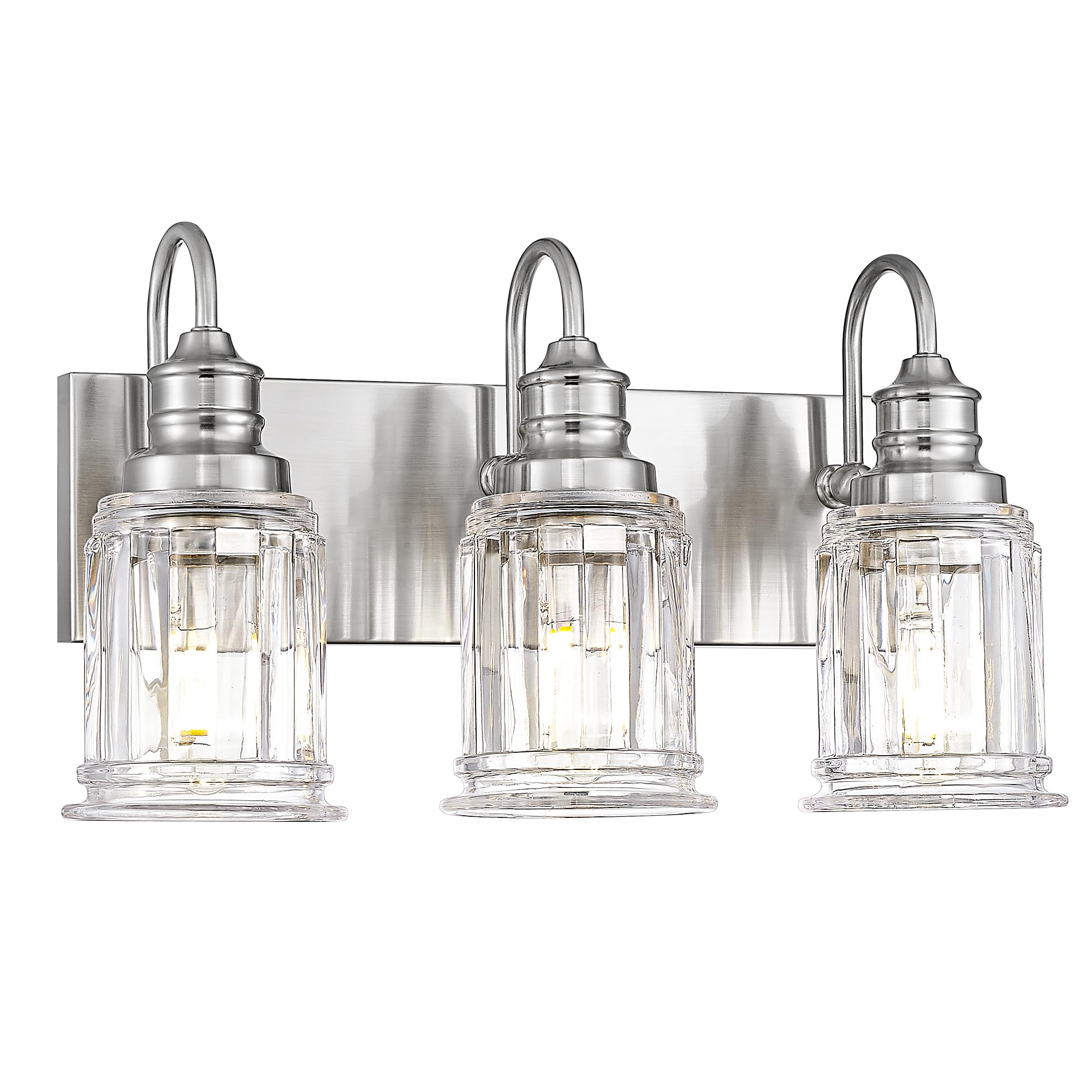 Bathroom Light Fixture  HWH 3-Light Vanity Light Brushed Nickel Modern Bathroom Lights Over Mirror  Bell-Shaped Fluted Glass  5HZG106B-3W BN