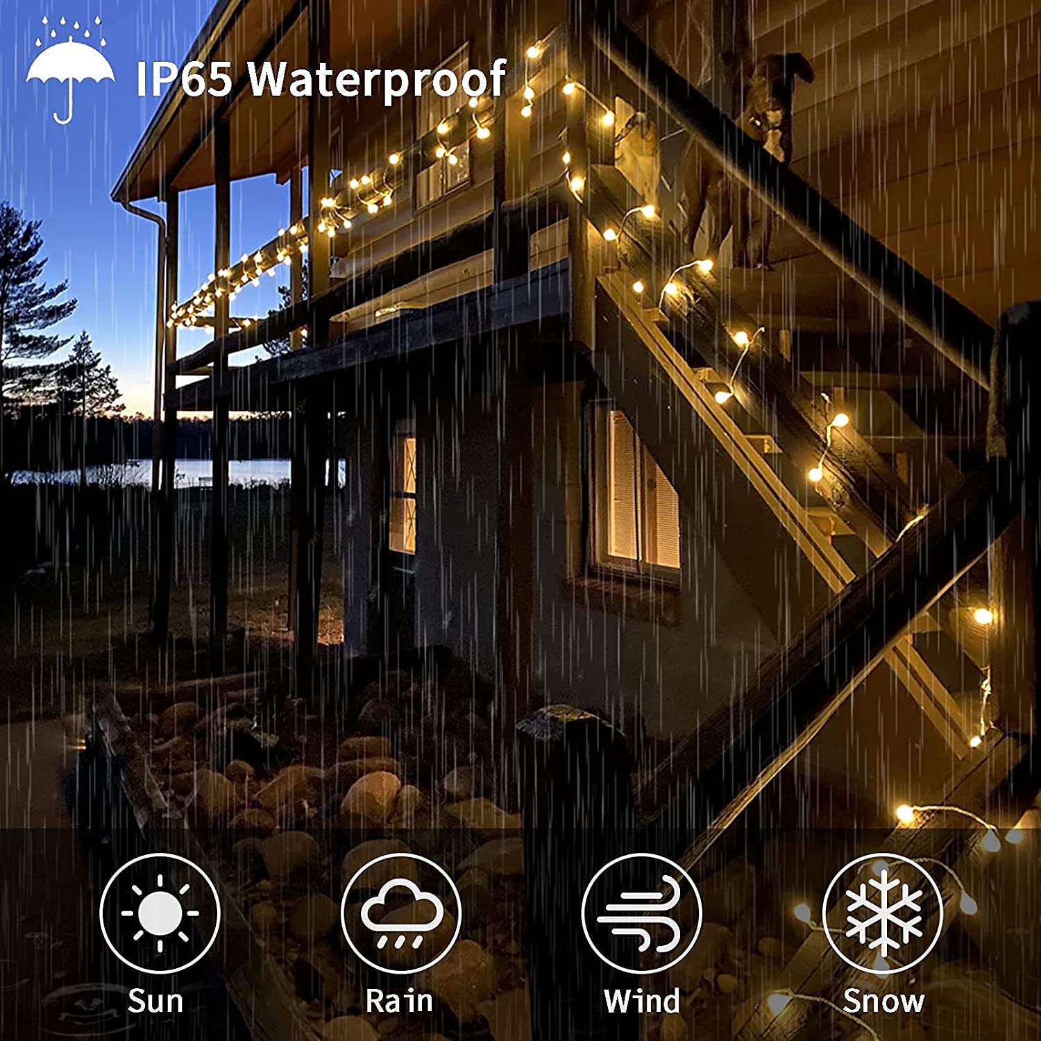 RaThun Solar Globe String Lights, 100 LED, 49 Feet, Warm White, Indoor/Outdoor, 8 Modes, Plastic