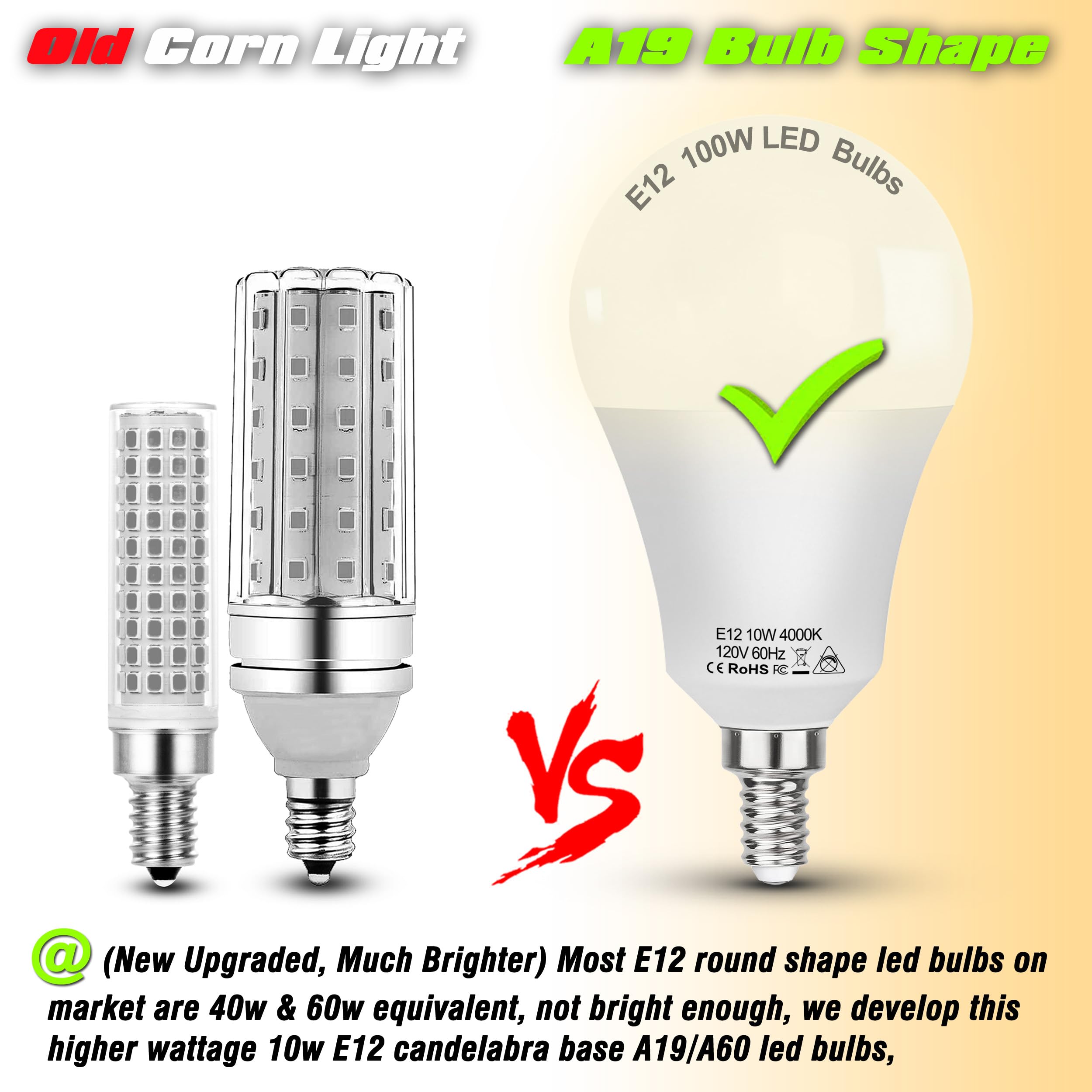 E12 A19 A60 Led Ceiling Fixture Light Bulbs 100 Watt Equivalent,Bright E12 Small Candelabra Screw Base Globe Shape Led Chandelie