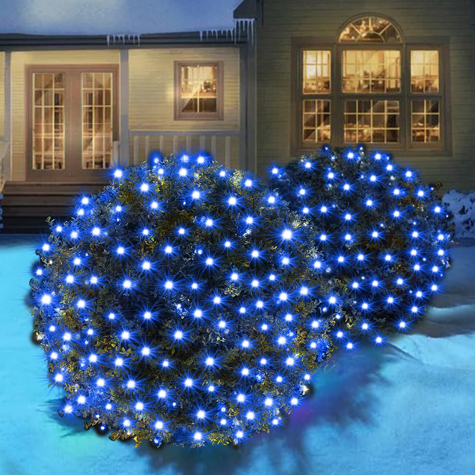 Wabarle Led Christmas Net Lights - 120 Led, 5ft x 6ft Outdoor Mesh Lights for Bushes, Tree Trunk, Shrubs - Green Wire - Xmas (Bl