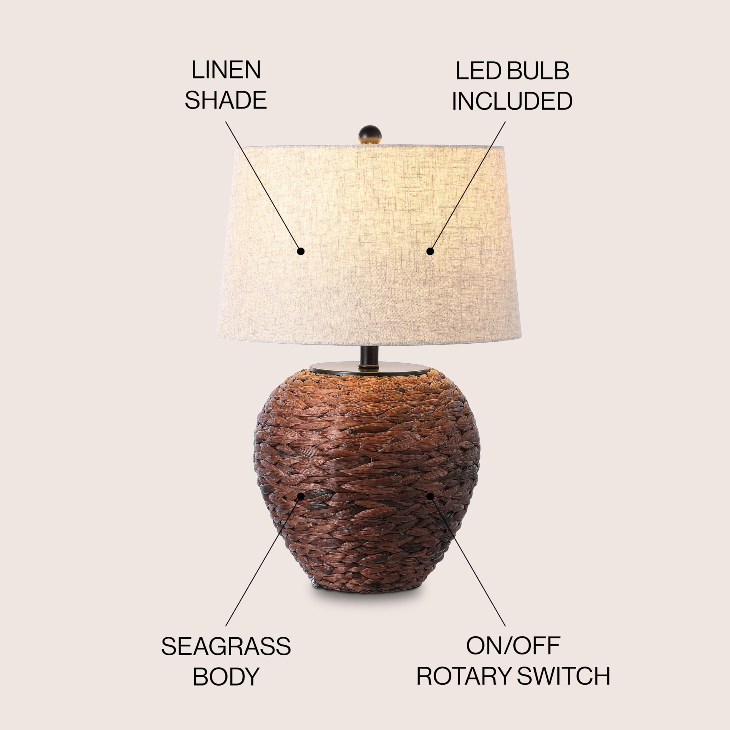 JONATHAN Y Alaro LED Table Lamp Water Hyacinth 24.5in Dark Brown JYL6501B for Bedroom Living Room Office