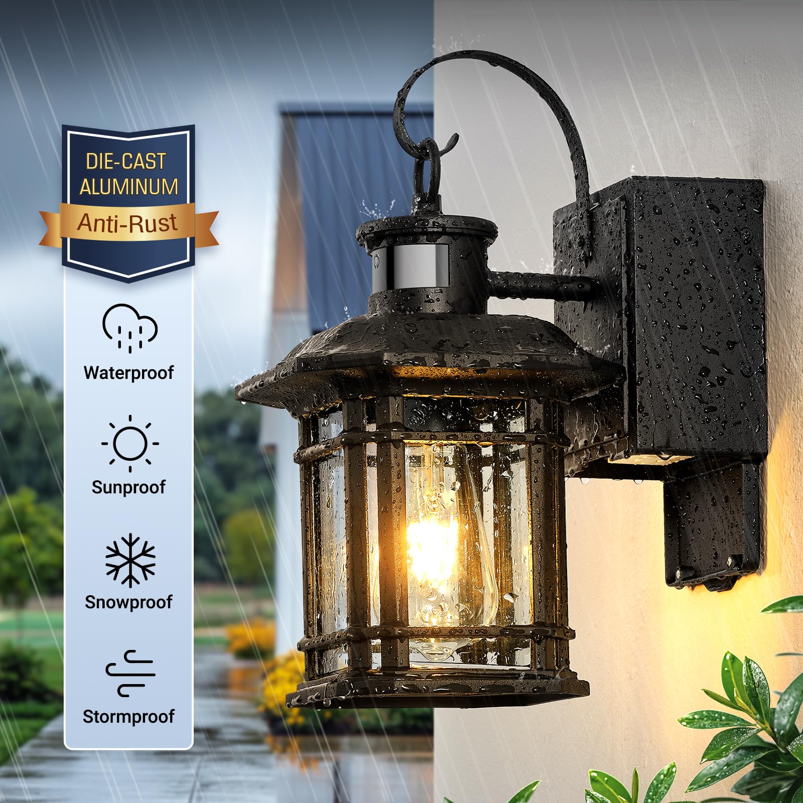 Opaxis Porch Light With Gfci Outlet  Motion Sensor Outdoor Lights  Dusk To Dawn 3 Lighting Modes Outdoor Light With Outlet  Black Outside Lights For House  Garage  Garden  Waterproof  100% Aluminum