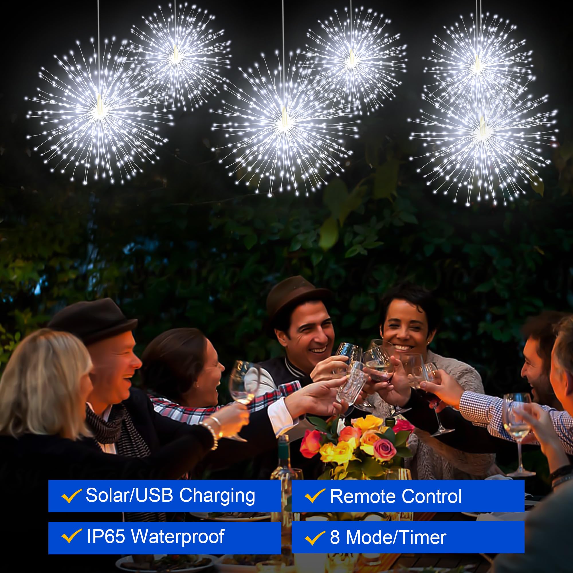 MERRIMAX Solar Starburst Lights - 1000LED Outdoor Fairy Lights, 8.2ft, Waterproof, Remote Control, Dimmable, White - Holiday Decor (Solar001)