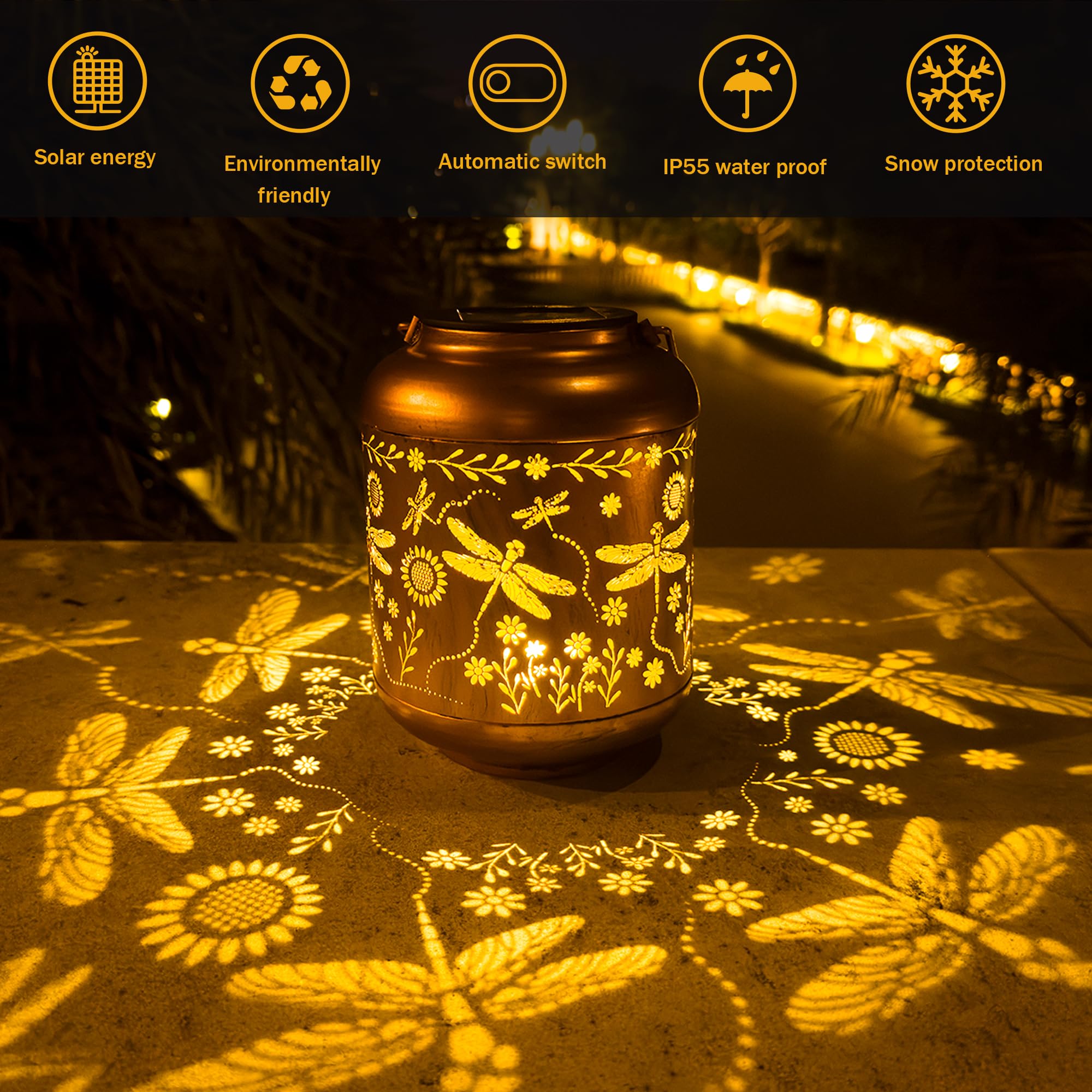 ANYTALK Solar Lantern, Waterproof Hanging Light for Outdoor Decor, 1PCS, Dragonfly B, Model Deco&Dot-Lantern B