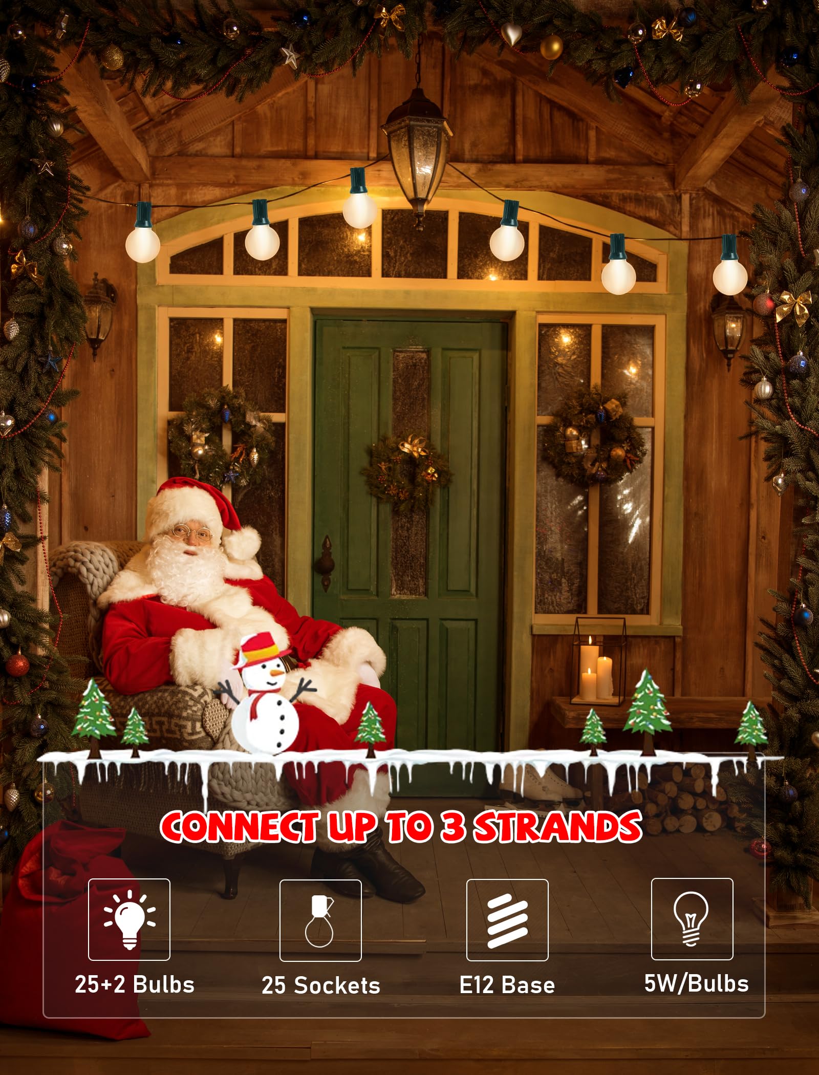 GOOTHY G40 Frosted White Globe Christmas Lights, 25FT Outdoor String Lights with 27 Bulbs, Green Wire