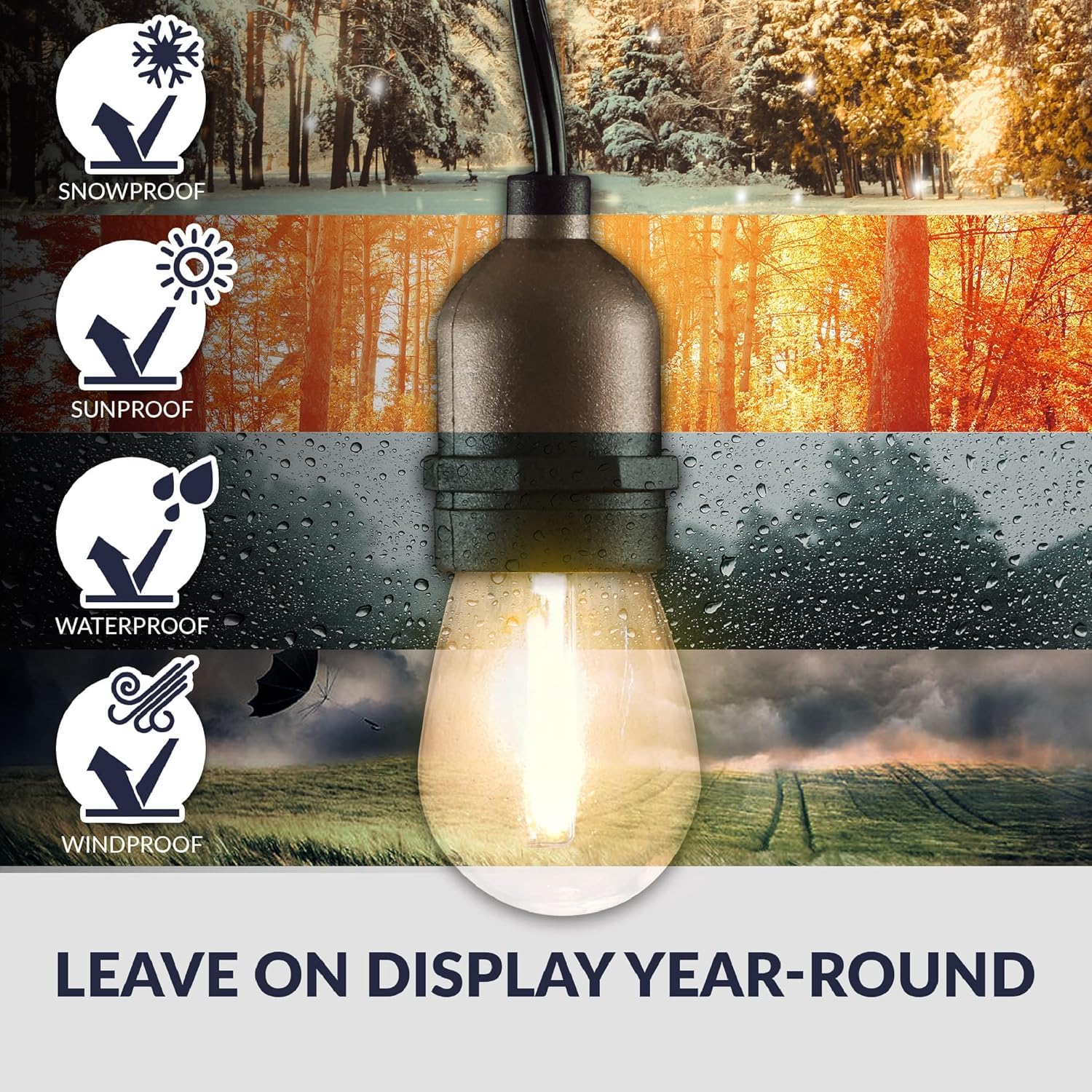 Newhouse Lighting Outdoor String Lights, 48 ft, Weatherproof, Heavy Duty, Black, 18 Bulbs Included, Model CSTRINGINC18