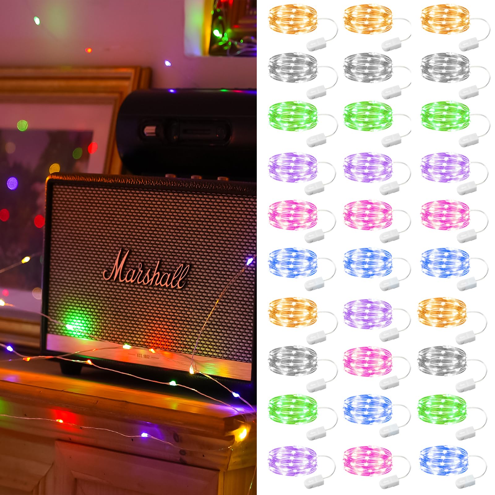 Zsjwl 30 Pack Multicolor Fairy Lights Battery Operated  7Ft 20Led Mini Starry Light Mason Jar Lights For Indoor Outdoor Party Wedding Halloween Thanksgiving