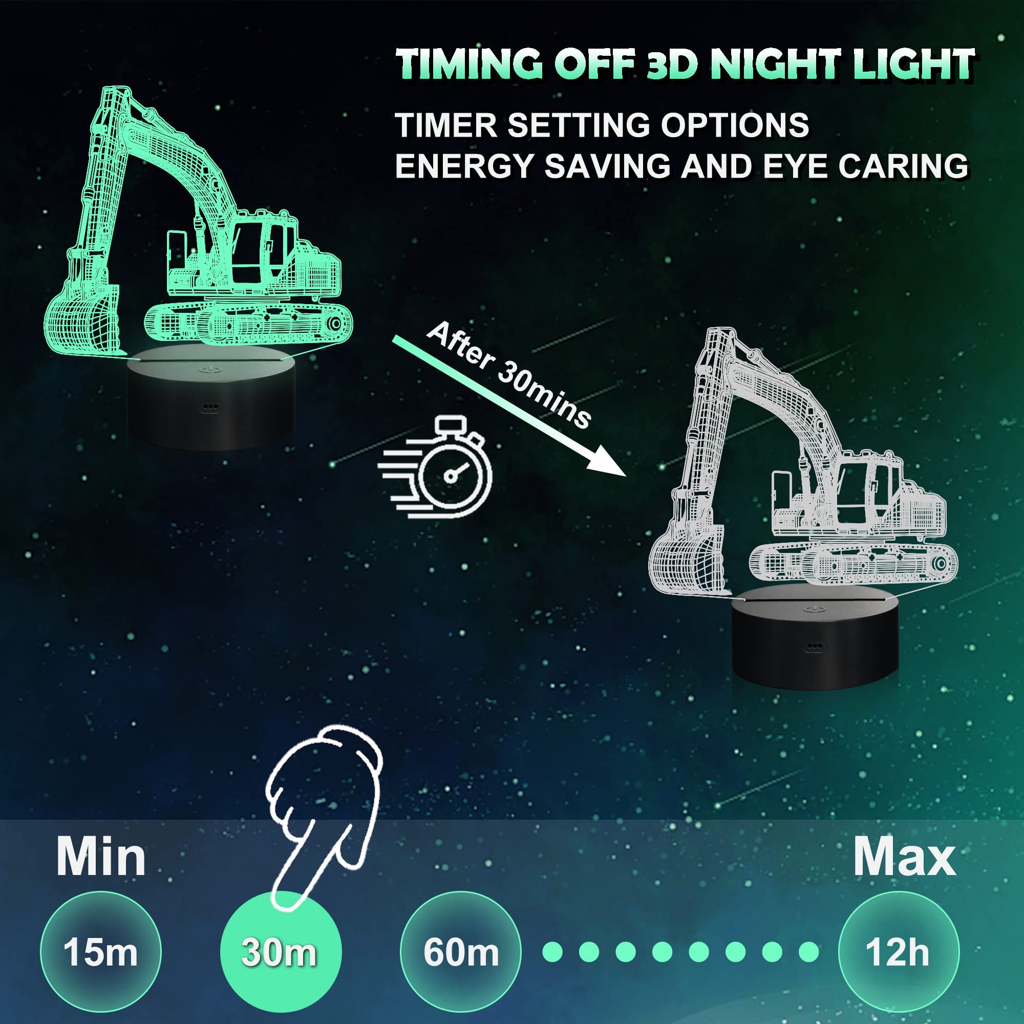 Ammonite Vehicle Gifts, 3D Illusion Truck Night Light For Kids (4 Patterns) With Remote Control & 16 Colors Changing & Dimmable