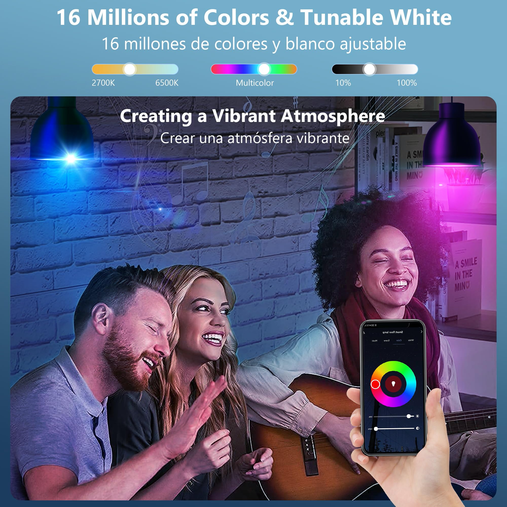 Ohlux Smart Wifi Led Light Bulbs Compatible With Alexa Google Home 900Lumen 100W Equivalent, Rgbcw Multi-Color, 2700-6500K Dimma