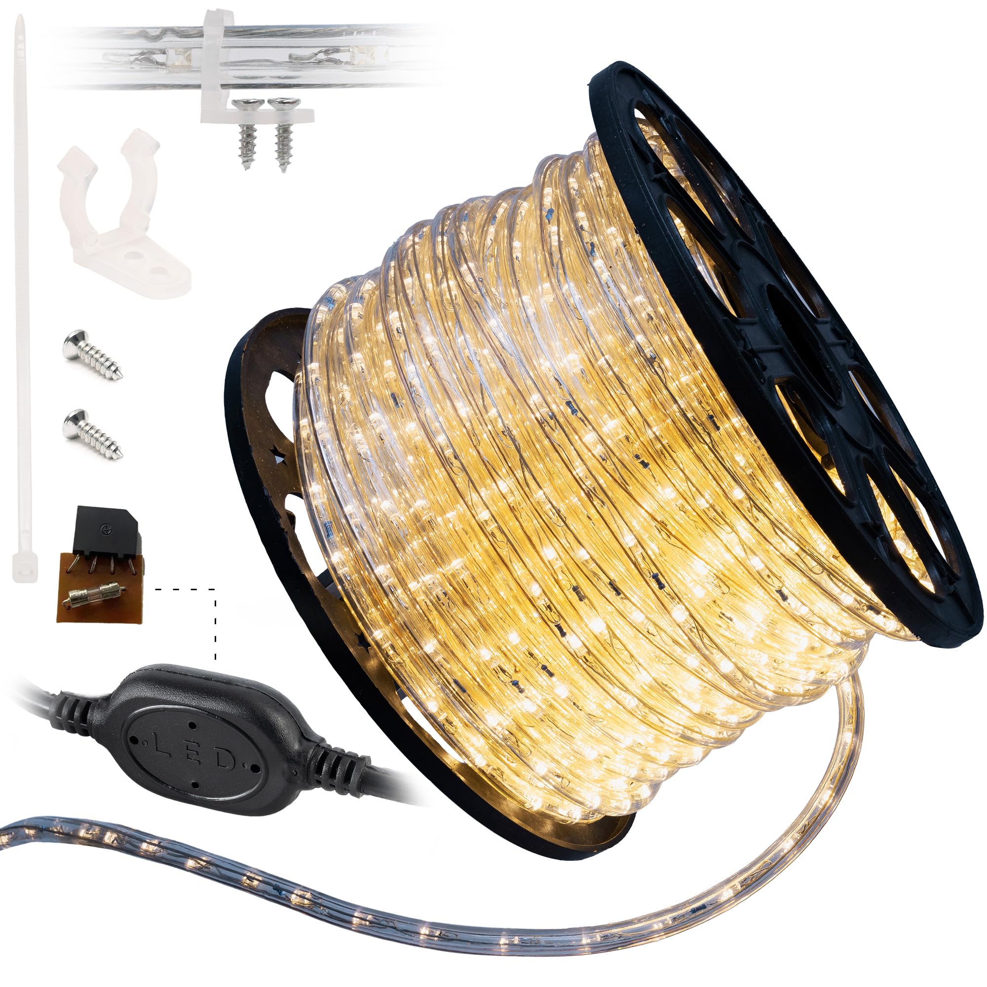 WYZworks LED Rope Lights, 150ft Waterproof Connectable, Warm White, Model HMM-LEDROPE-PRE-WMWHT-150, Outdoor Decorative Lighting