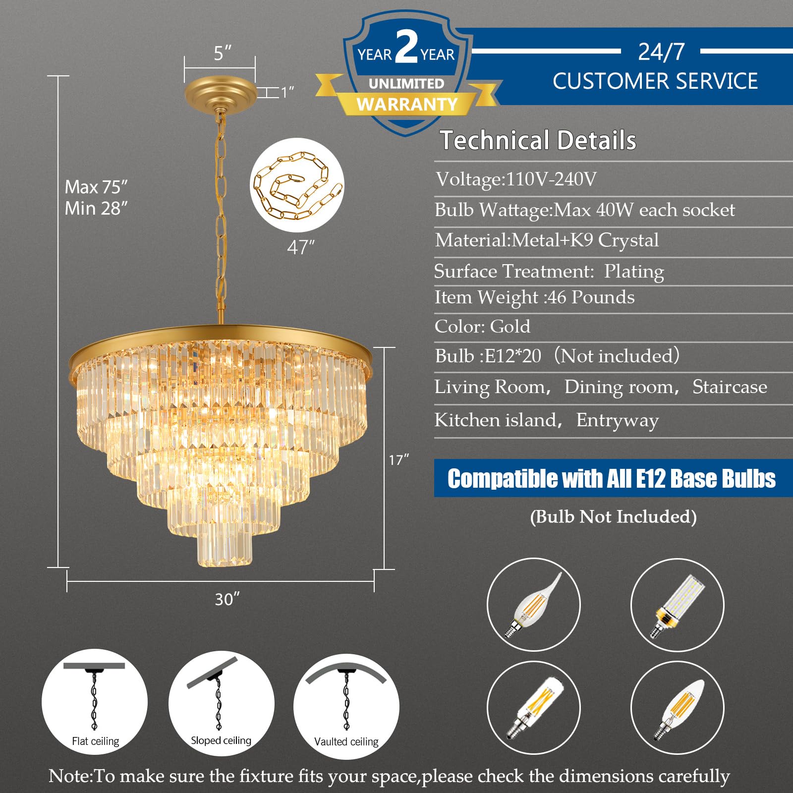 Crystal Chandeliers For Dining Room Lights Fixture Over Table  20 Lights Gold Modern Chandeliers For Living Room  5-Tier Round Crystal Lighting Fixtures For Bedroom Entryway Kitchen Island D30 Inch
