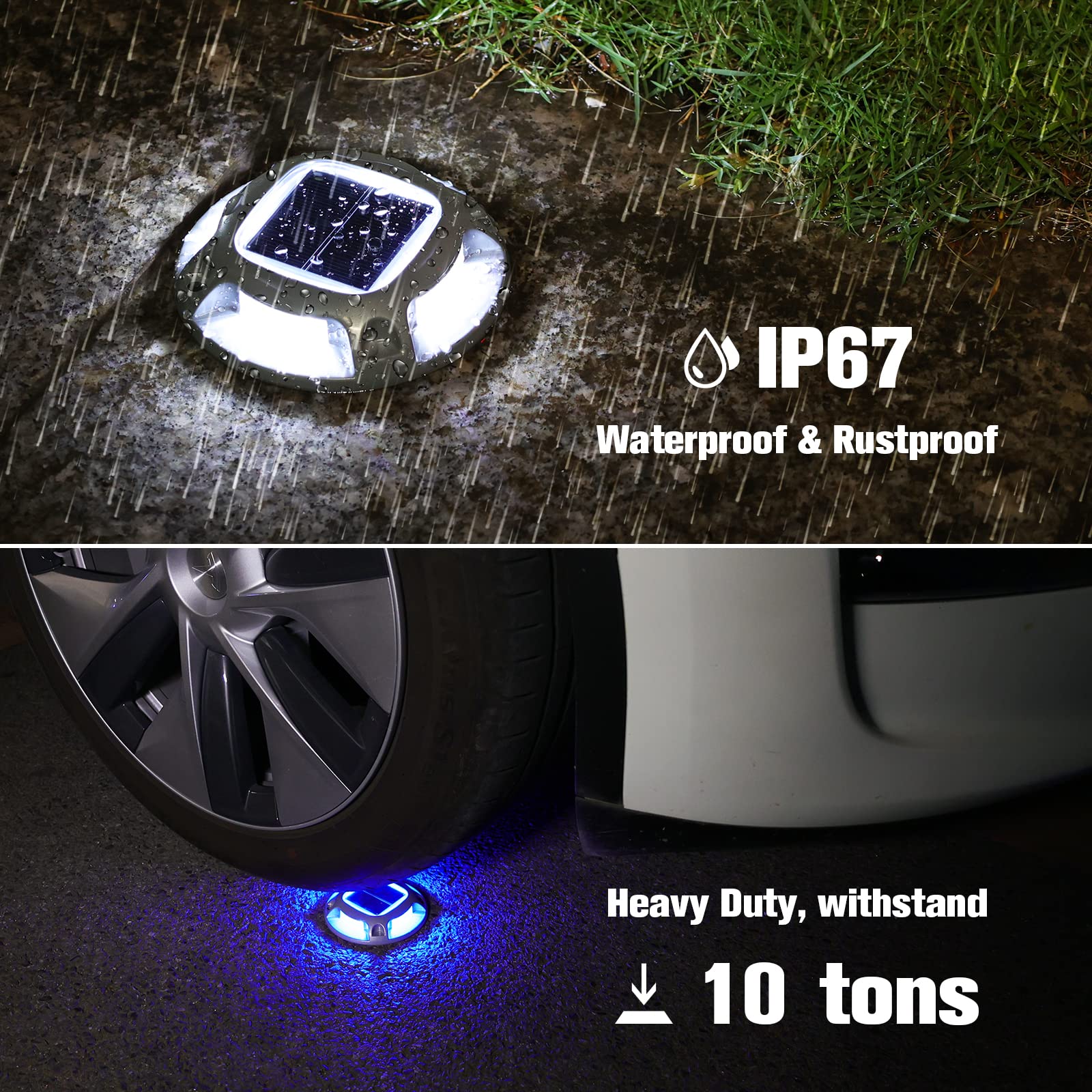 VOLISUN Solar Driveway Lights 20 Pack, Waterproof LED Deck Lights, Blue/White, Aluminum, Model 21354ZM