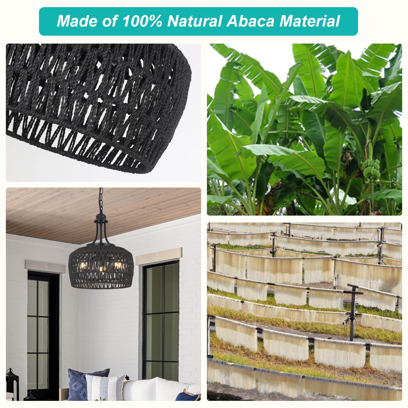 Hmvpl Black Rattan Chandelier For Dining Room, 3-Light Boho Light Fixture With Woven Lampshade, Wicker Pendant Light Ceiling Han