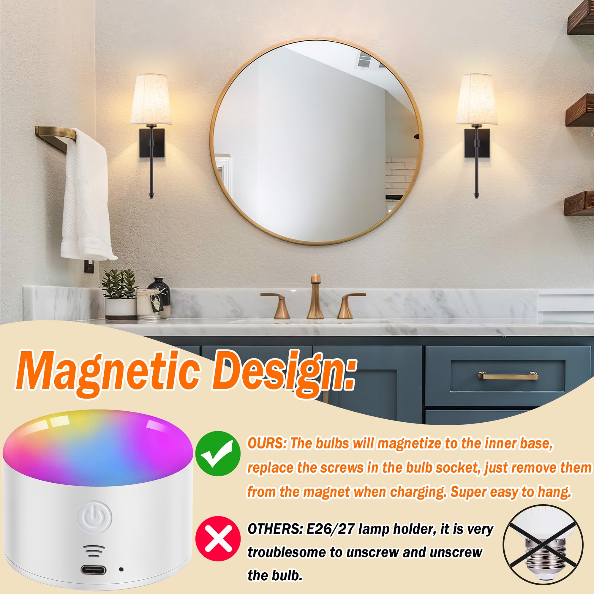 Battery Operated Wall Sconce Light Set Of Two, Battery Operated Sconces Wall Lighting Indoor Wireless Wall Sconce With Remote Control, Dimmable Battery Wall Lamp With 3Cct Bulb For Bedroom Living Room