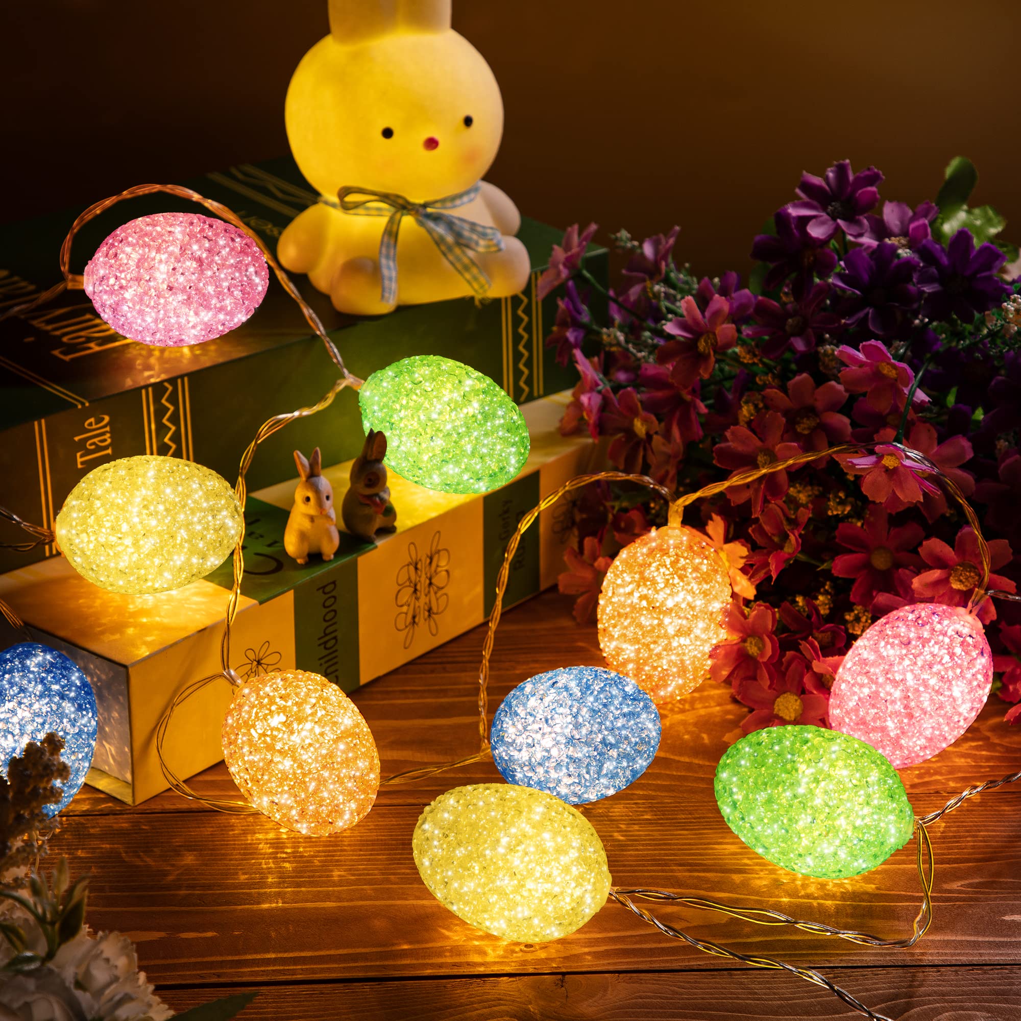 Hiboom Easter Decorations Egg Lights  8 Flashing Modes LED Easter Lights  Waterproof Battery Operated Fairy Light for Outdoor Indoor Decorations(4.92 ft with 10 LED)