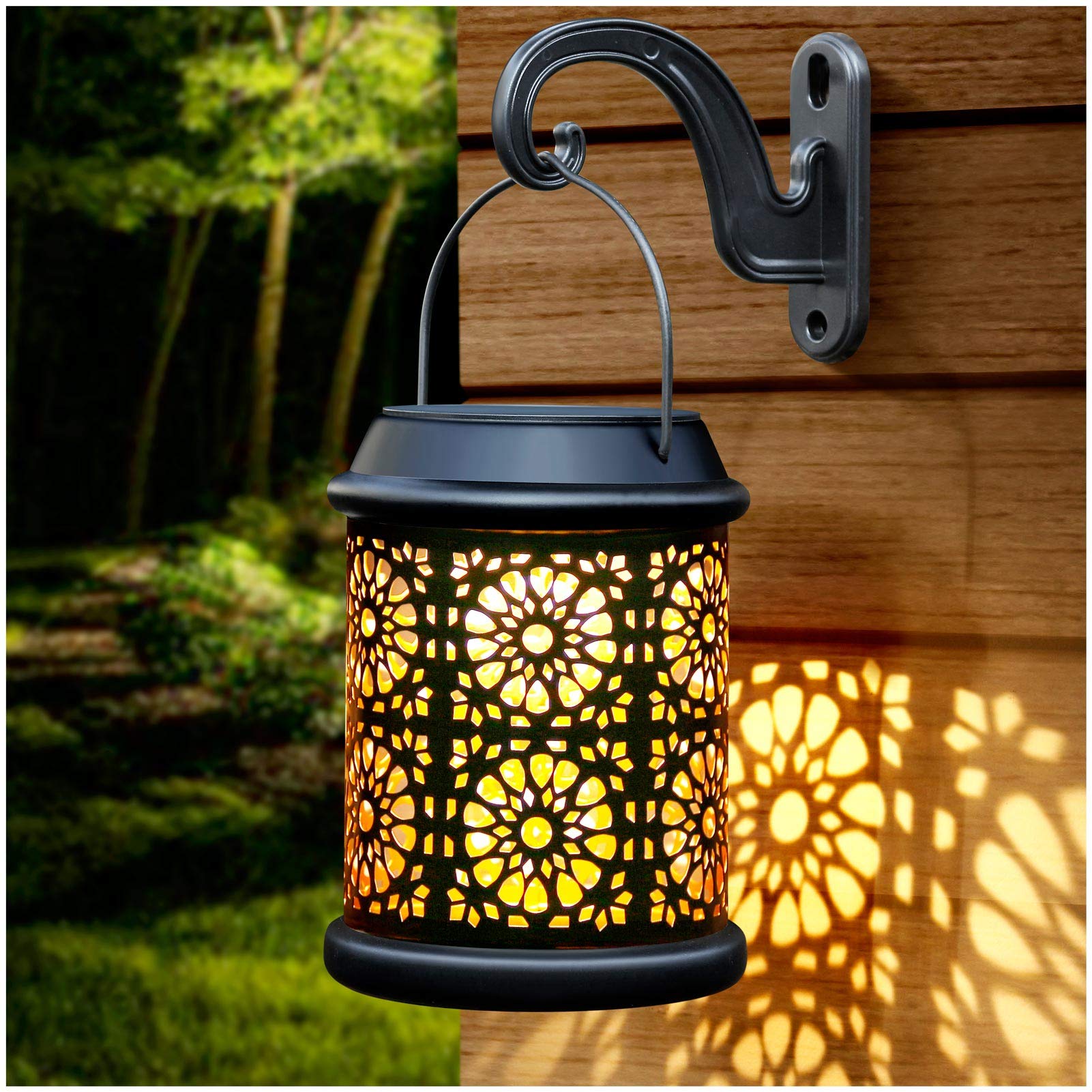 DenicMic Solar Lantern Outdoor Solar Lights Outdoor Hanging Lantern with Handle & Hook Waterproof, 25 Lumen Warm White LED Metal
