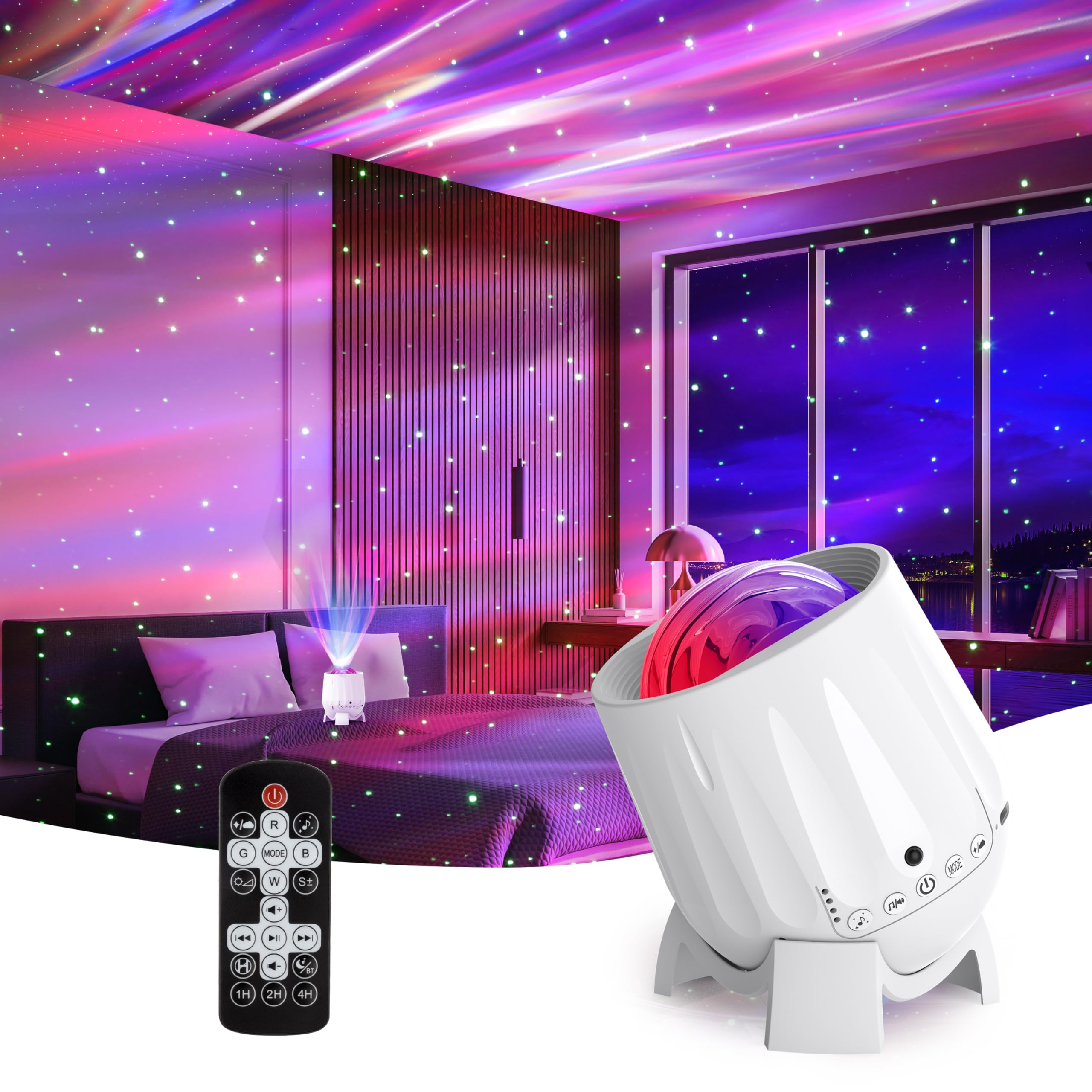 Twelvetooo Northern Lights Projector  Rechargeable Battery Star Night Light with Bluetooth Speaker  White Noise Sleep Aid & Timer  Bedroom Galaxy Projector Decor  Gift for Kids  For Mature Userss