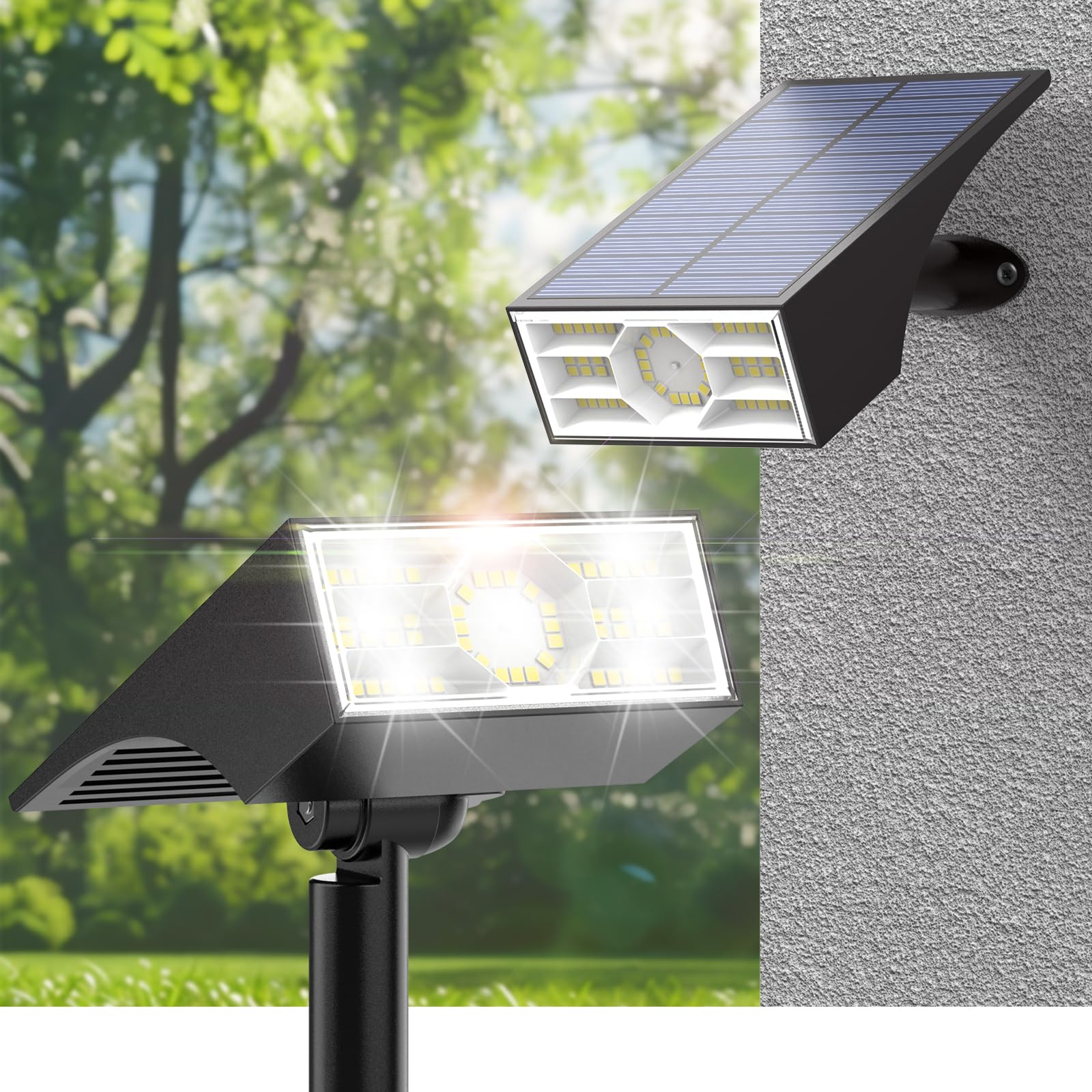 Katipeal Solar Spot Lights Outdoor, 56 LED/2 Pack Outdoor Solar Lights for Yard, 4 Lighting Modes Solar Landscape Spotlights Wat