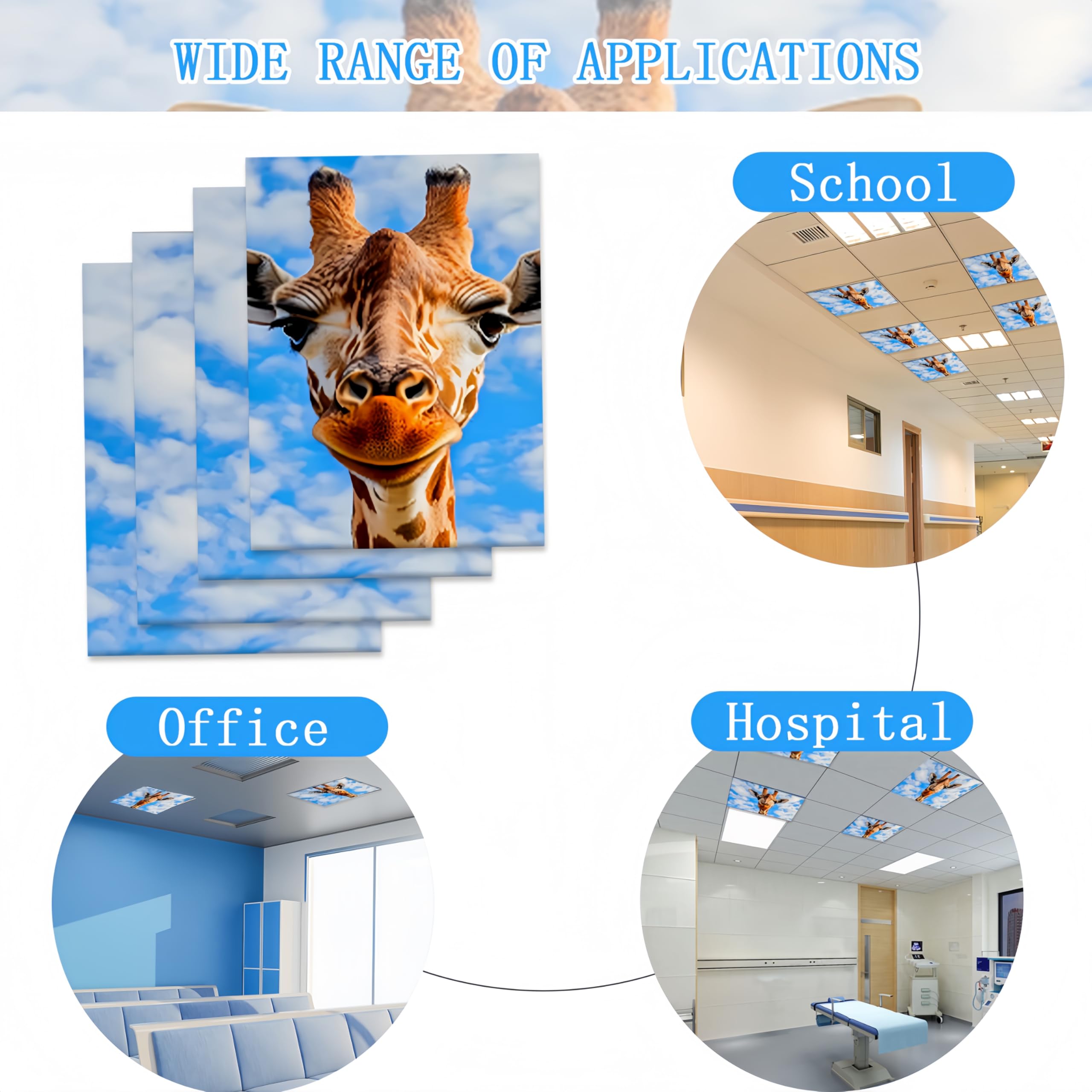 SCWISOAS Fluorescent Light Covers - 4 Pack Magnetic Polyester Giraffe 2ft x 4ft for Classroom, Home, Office Overhead Lighting