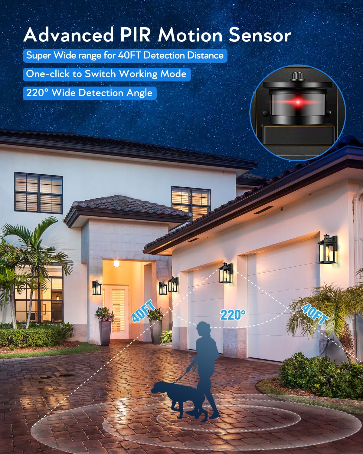 Vianis Motion Sensor Porch Light, Black Outdoor House Lights Dusk To Dawn, Waterproof Outdoor Light Fixtures Lantern For Garage,