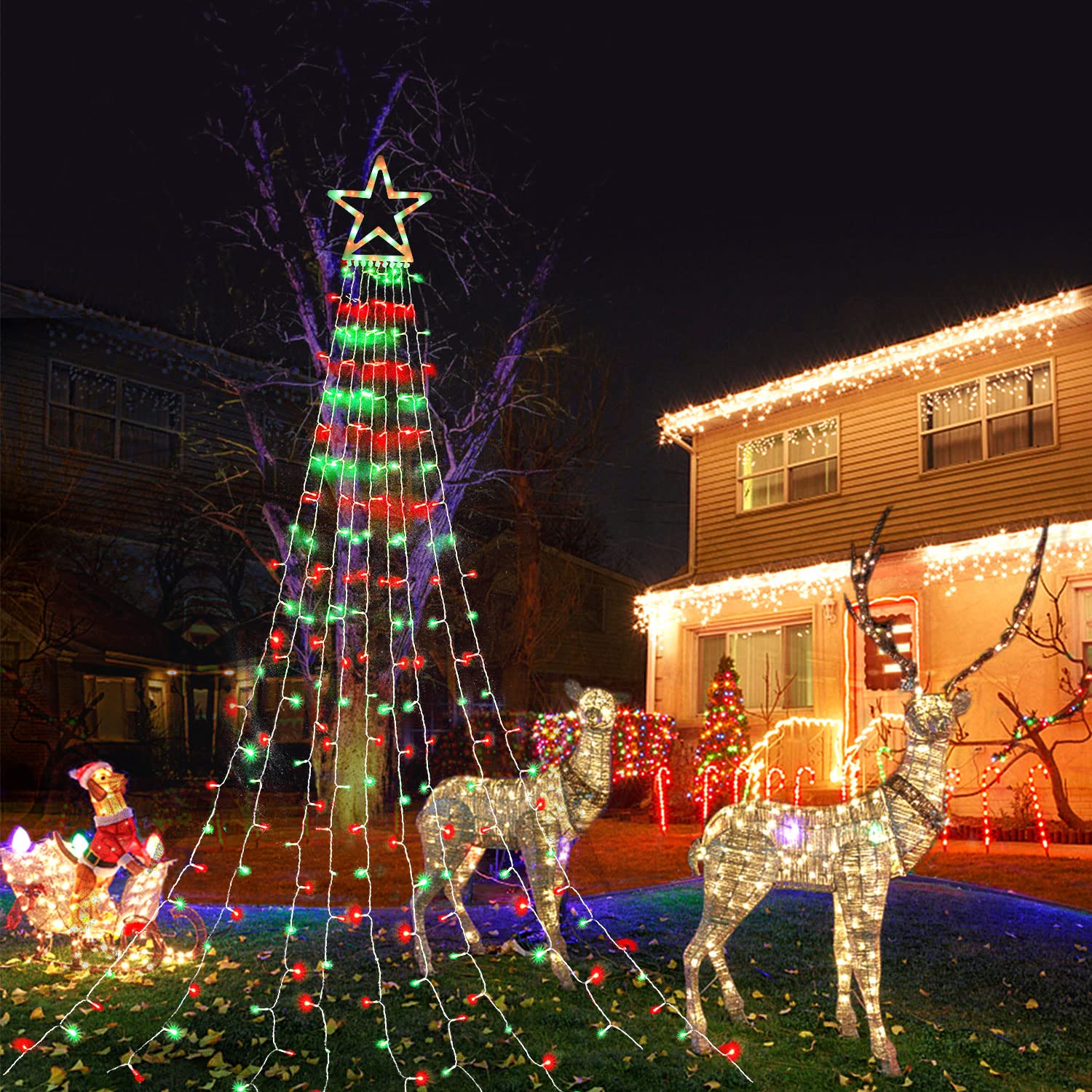 Miniao 16.4Ft 320 Led Christmas String Lights, Waterproof Star Topper, Red & Green Decor