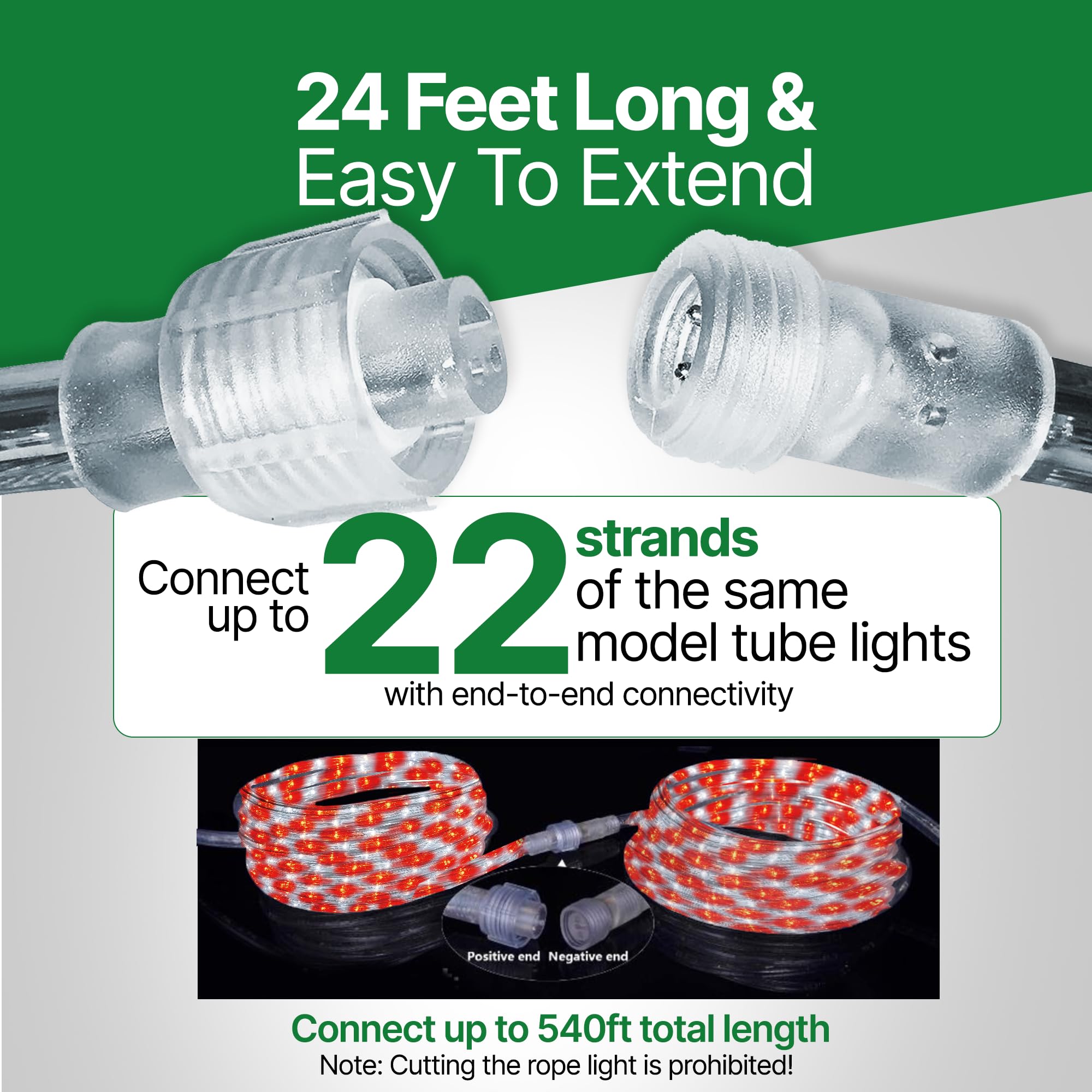 Tupkee LED Rope Light - Red & Cool White - 24 Feet (7.3 m) - 144 Long Life Bulbs - PVC Tube and Copper Wire