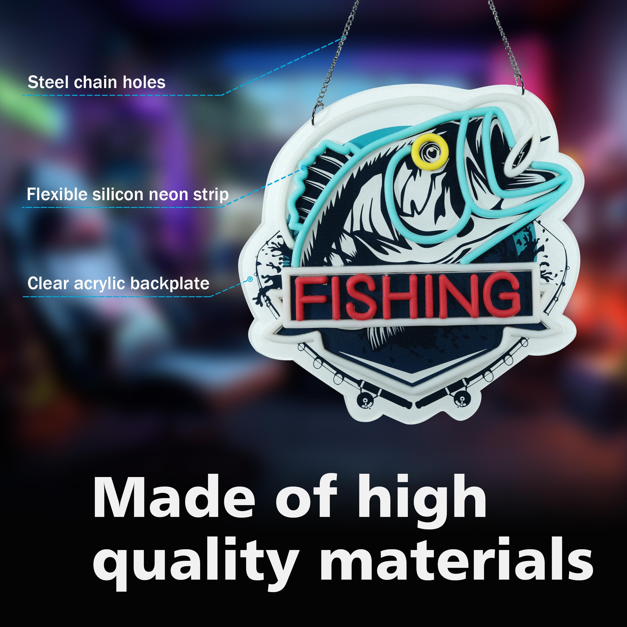 ASIUXIRS Neon Sign Art - Fishing Design, 13x13 inches, Plastic - Wall Light for Bar, Club, Cafe, Bedroom, Wedding, Birthday Party