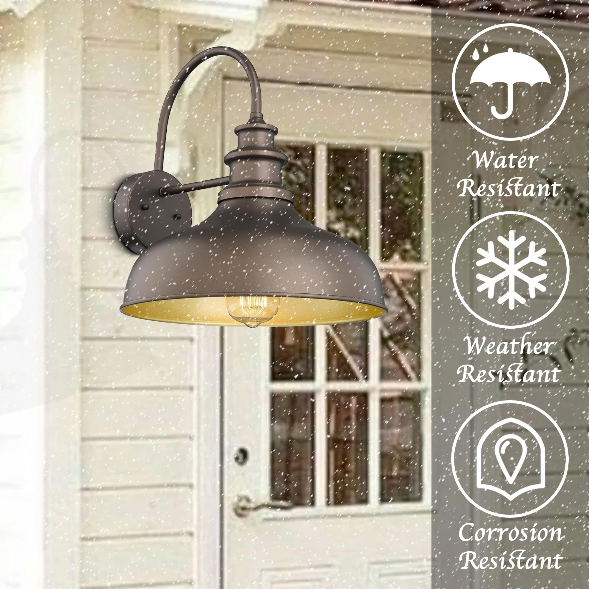 Bestshared Outdoor Gooseneck Barn Light Sconce, Vintage Metal Wall Lantern, ORB+Gold, 2-Pack, Model V260