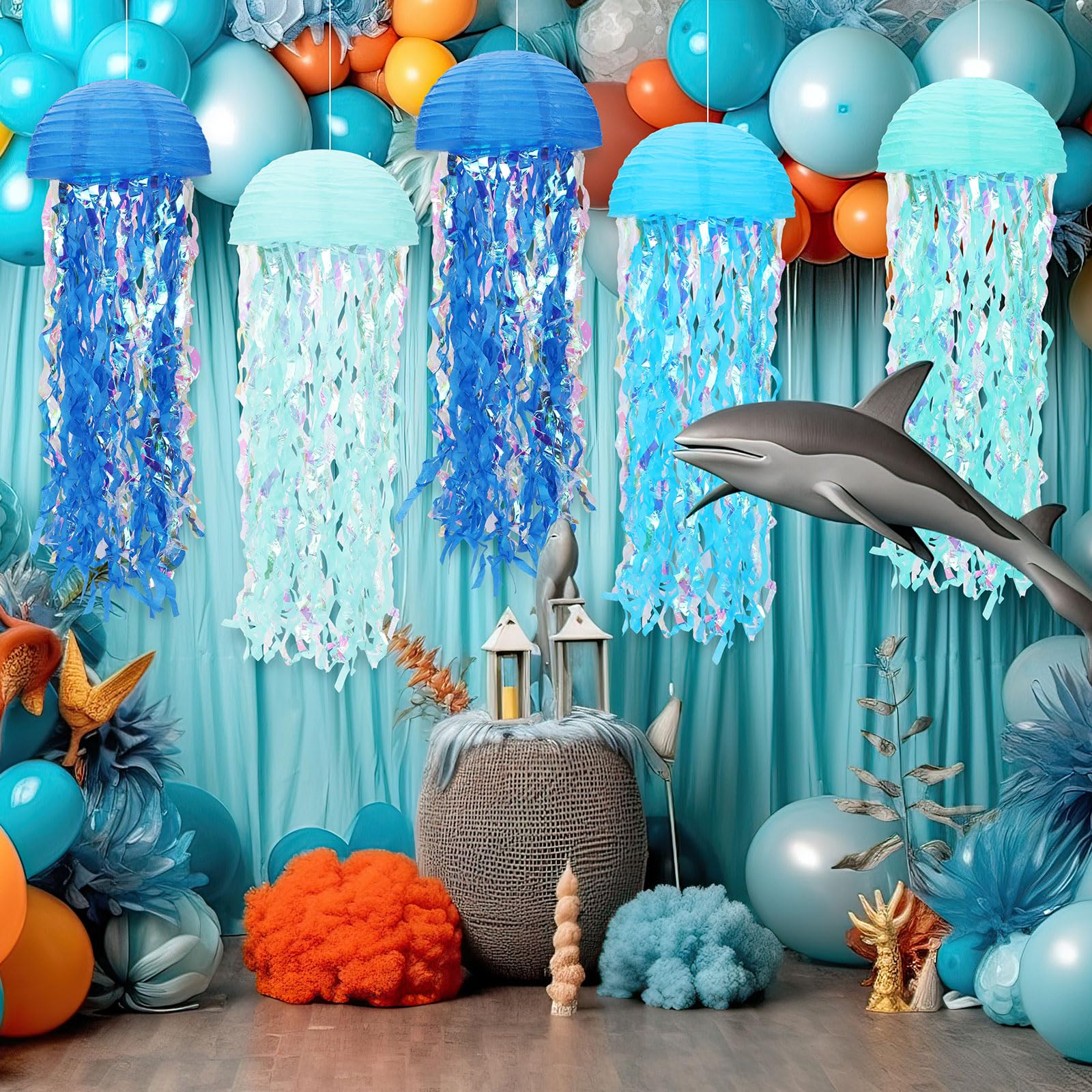 Baquler Set Of 12 Jellyfish Paper Lanterns Jellyfish Lanterns Hanging Decoration For Mermaid Sea Ocean Birthday Party Decorations(Many Colors)