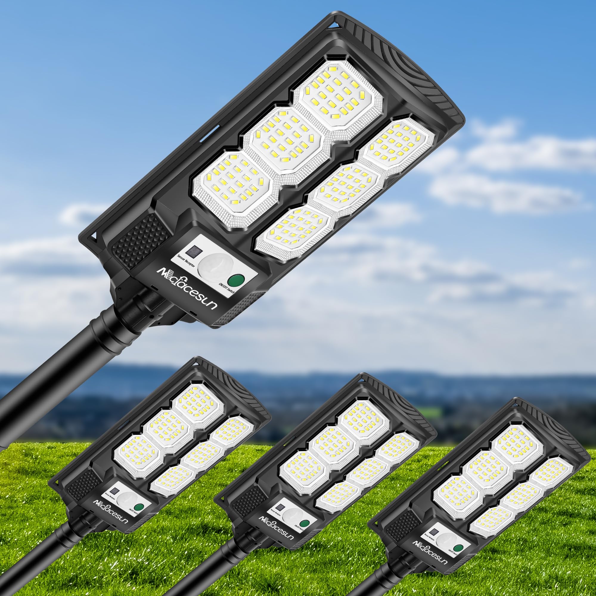 Mcfacesun Solar Street Lights Outdoor 5000LM 6500K, Solar Lights IP66 Waterproof with Motion Sensor & Dusk to Dawn, led Solared 