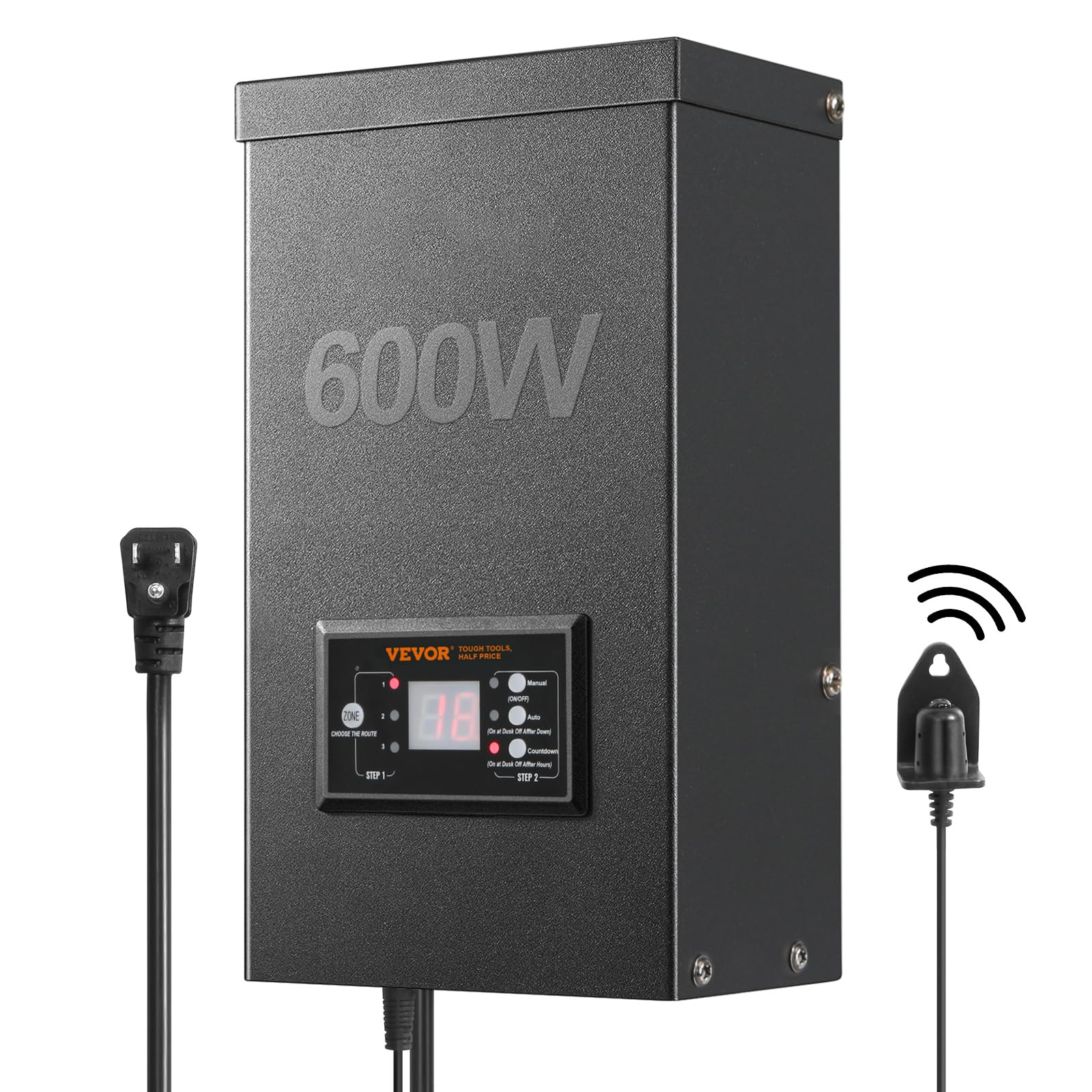 Vevor 600W Landscape Transformer, Timer & Photocell Sensor Equipped, Weatherproof Outdoor Lighting Converter, 120V Ac To 12V/14V