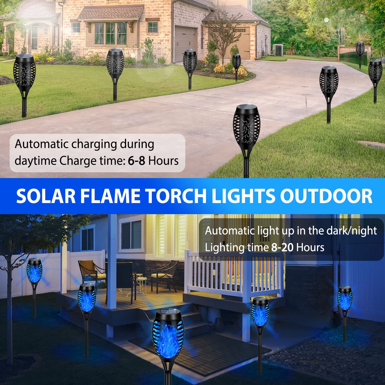 Upgraded Solar Lights Outdoor Waterproof Blue, Tancuzo 12 Pack Solar Torch Light With Flickering Flame, Mini Solar Outdoor Light